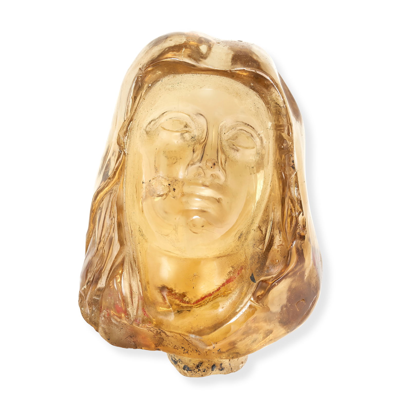 AN ANTIQUE CARVED CITRINE BOTTLE STOPPER carved from a single piece of citrine to depict the bust of (1 of 1)