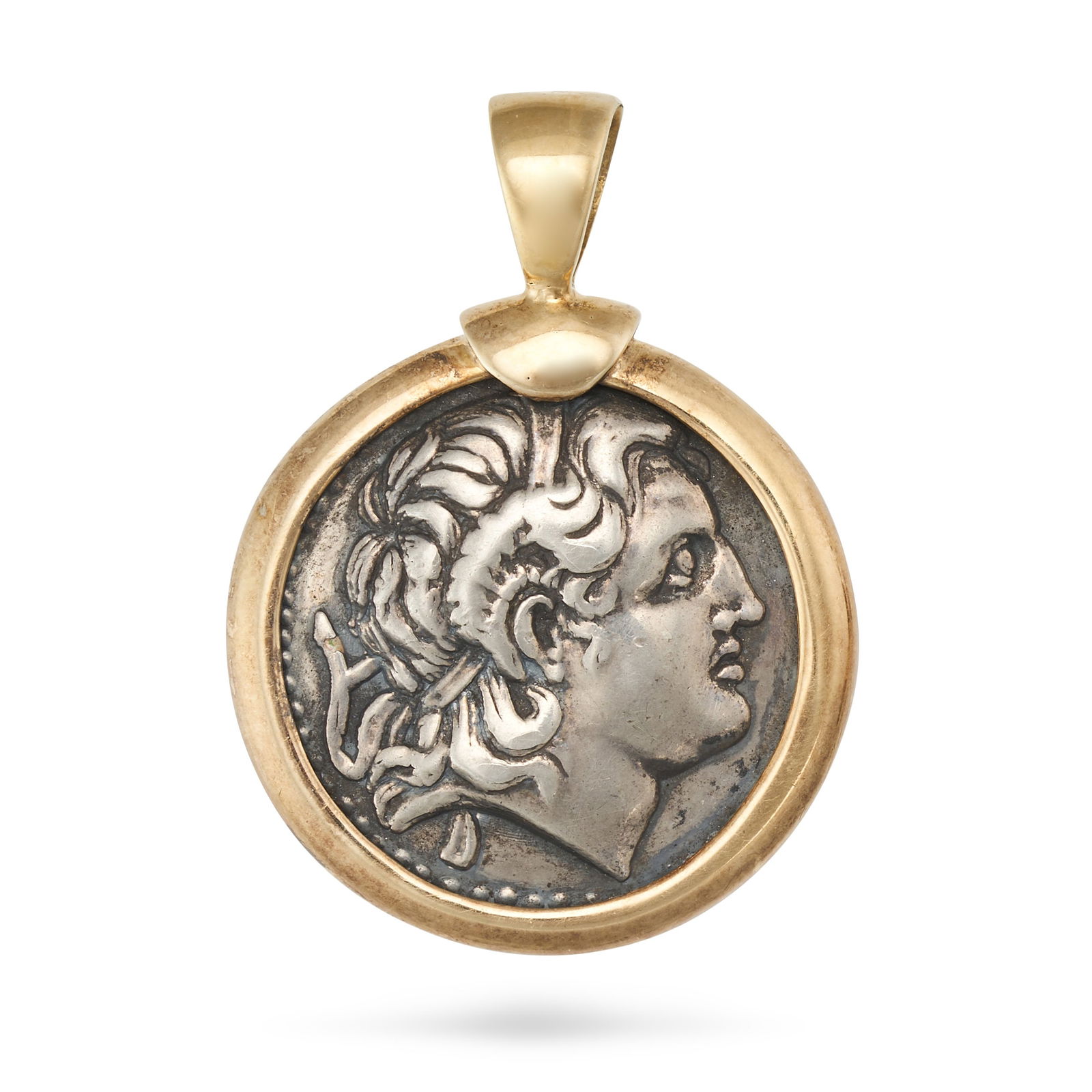 AN ALEXANDER THE GREAT COIN PENDANT in 14ct yellow gold and silver, set with an Alexander the Great (1 of 2)
