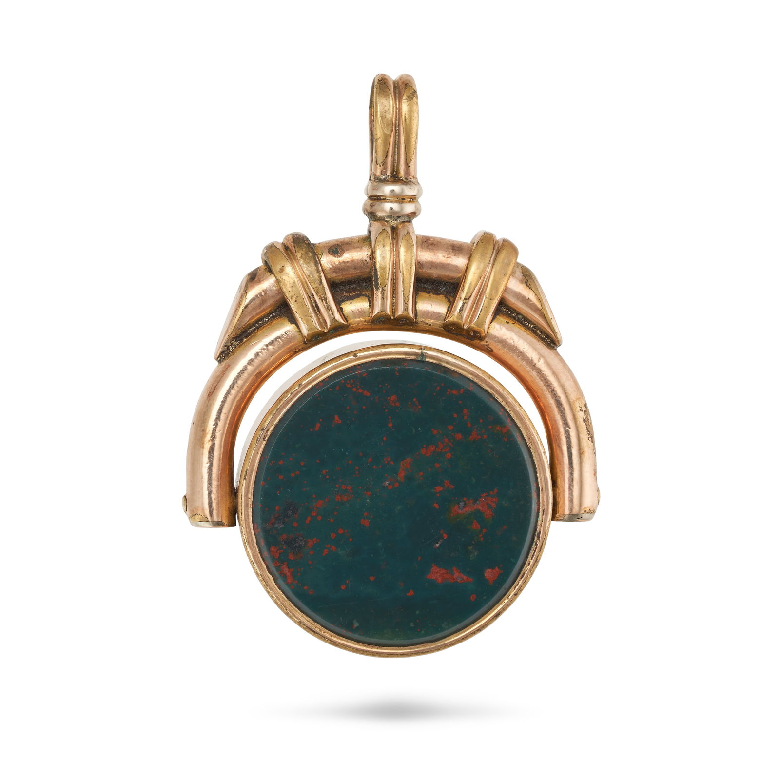 NO RESERVE - AN ANTIQUE BLOODSTONE COMPASS PENDANT the circular pendant set with a polished (1 of 2)