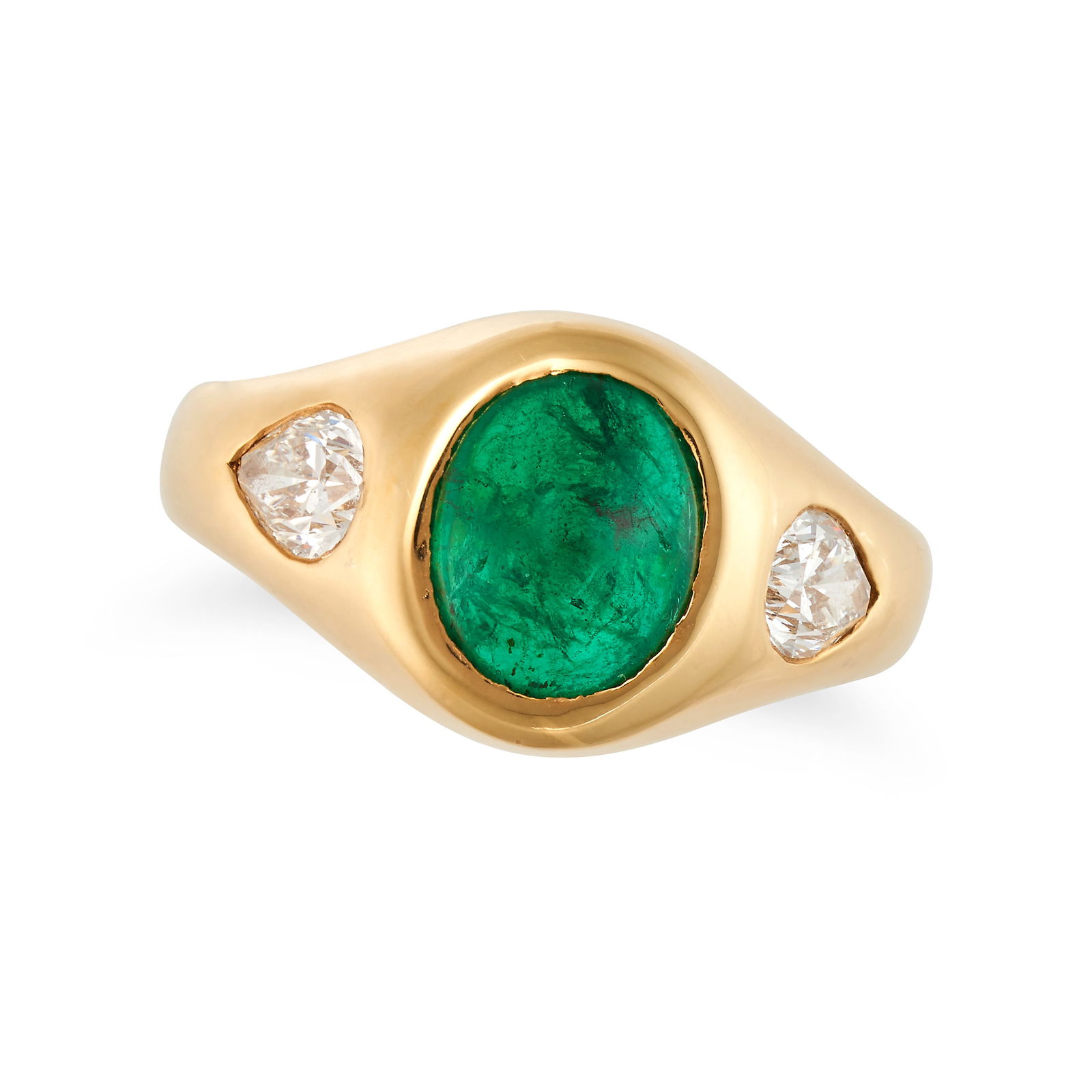 AN EMERALD AND DIAMOND GYPSY RING set with an oval cabochon emerald of approximately 1.89 carats (1 of 1)