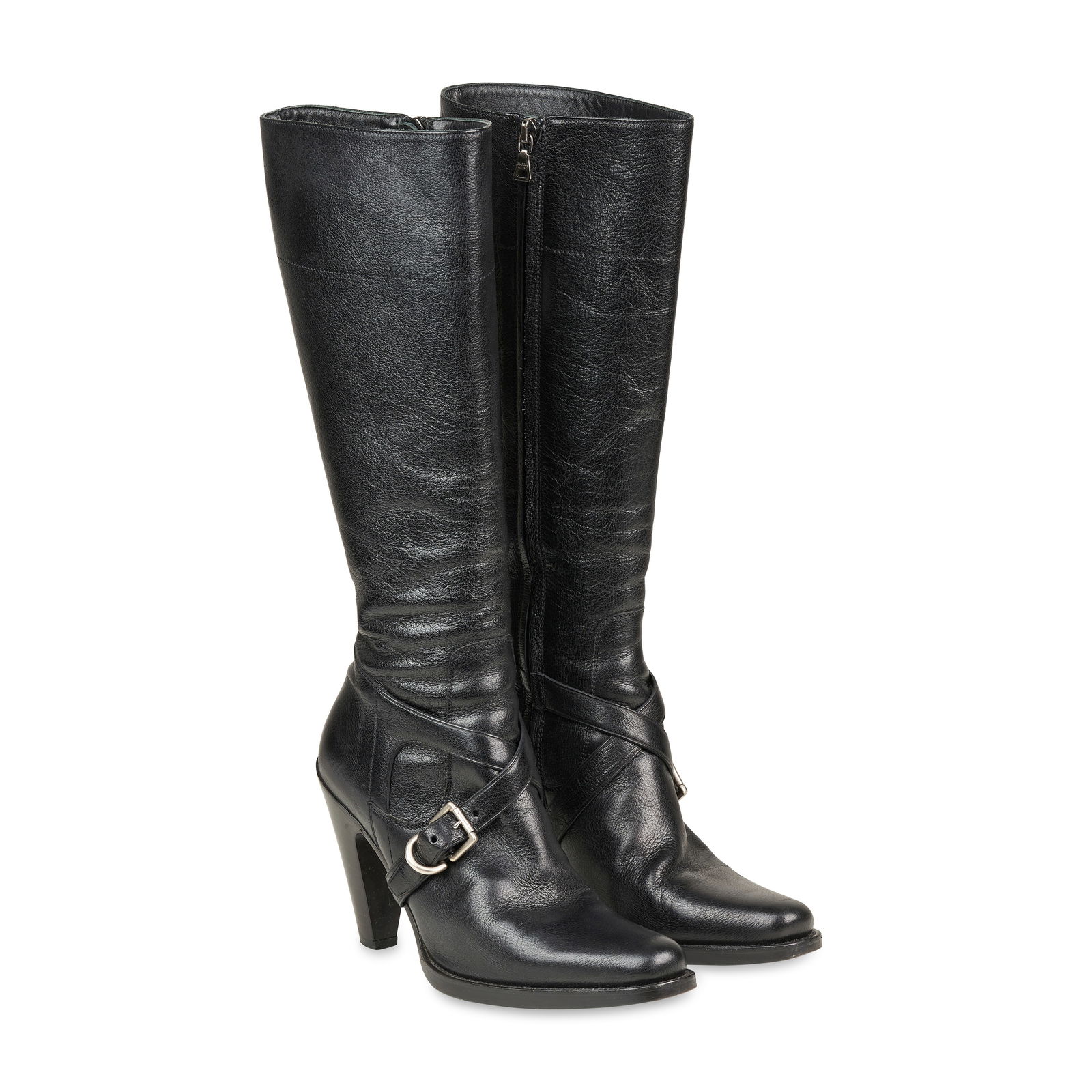 NO RESERVE PRADA KNEE HIGH LEATHER BOOTS (1 of 1)