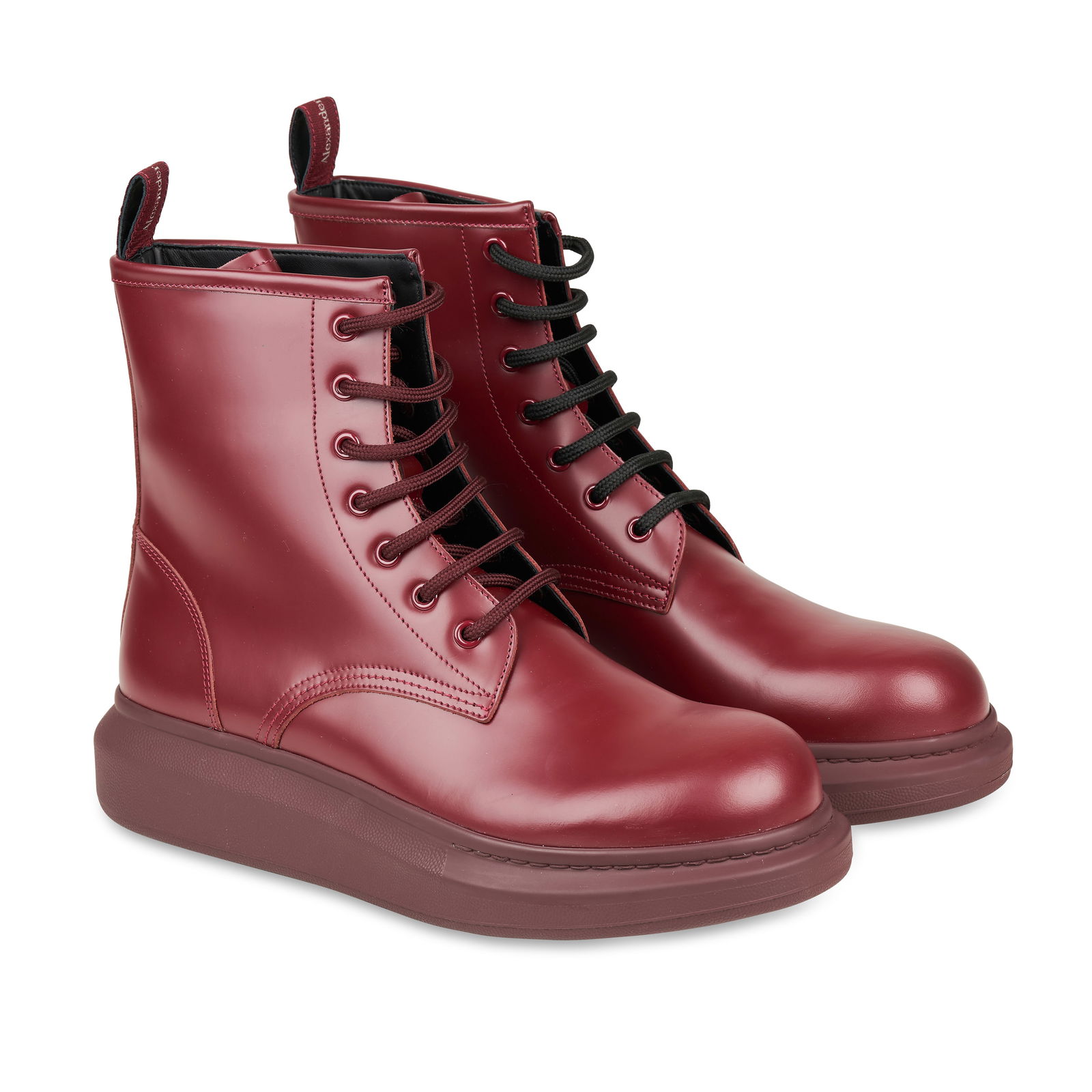 NO RESERVE ALEXANDER MCQUEEN BURGUNDY LACE-UP BOOTS (1 of 2)