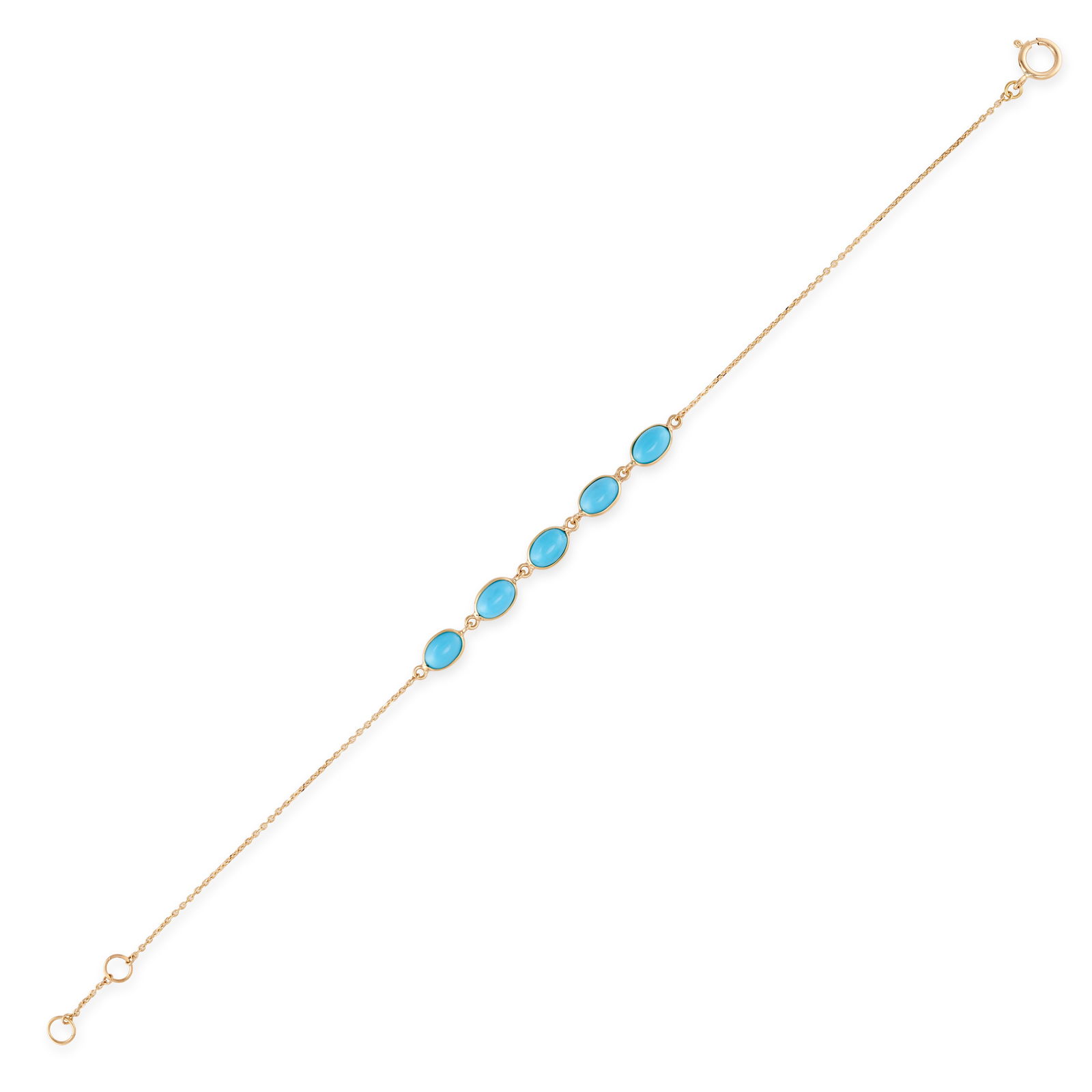 A RECONSTITUTED TURQUOISE BRACELET comprising a trace chain set with five oval cabochon (1 of 1)