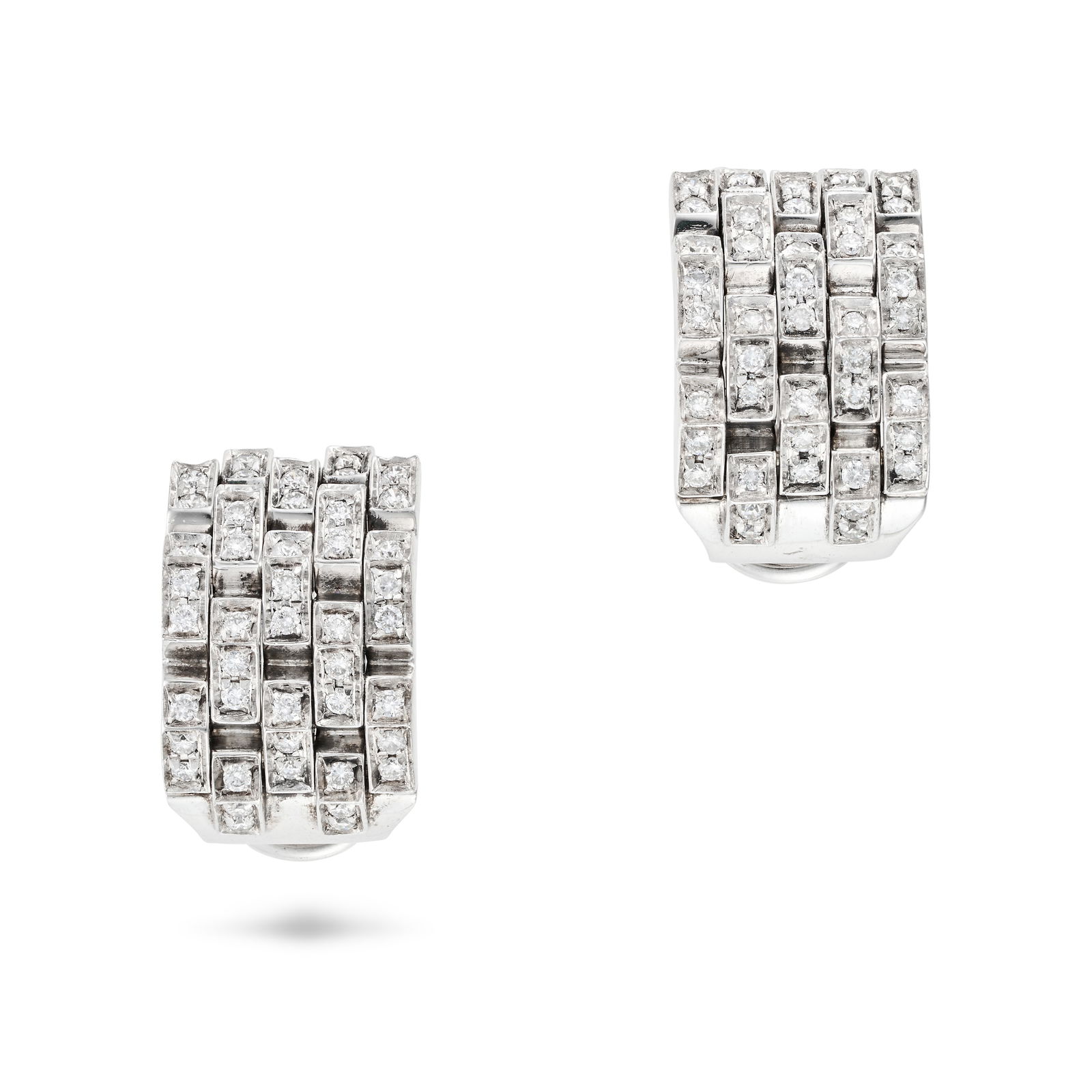 CHIMENTO, A PAIR OF DIAMOND EARRINGS each in woven design set throughout with round brilliant cut...: CHIMENTO, A PAIR OF DIAMOND EARRINGS each in woven design set throughout with round brilliant cut diamonds, the diamonds all totalling 0.9-1.0 carats, signed Chimento, stamped 750, 1.8cm, 16.2g.