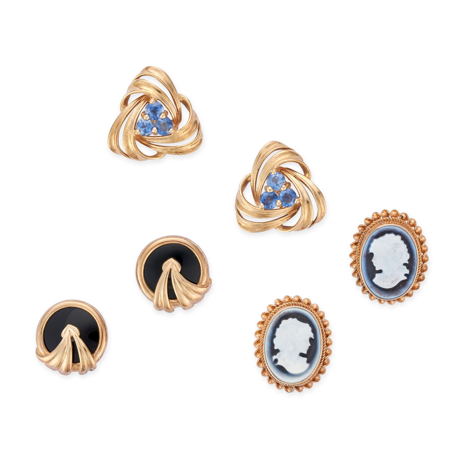 NO RESERVE - A COLLECTION OF EARRINGS comprising a pair of synthetic sapphire earrings, stamped 375, (1 of 1)