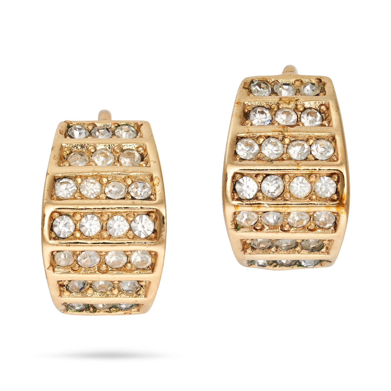 NO RESERVE - CHRISTIAN DIOR, A PAIR OF RHINESTONE CLIP EARRINGS each set with round cut rhinestones, (1 of 1)