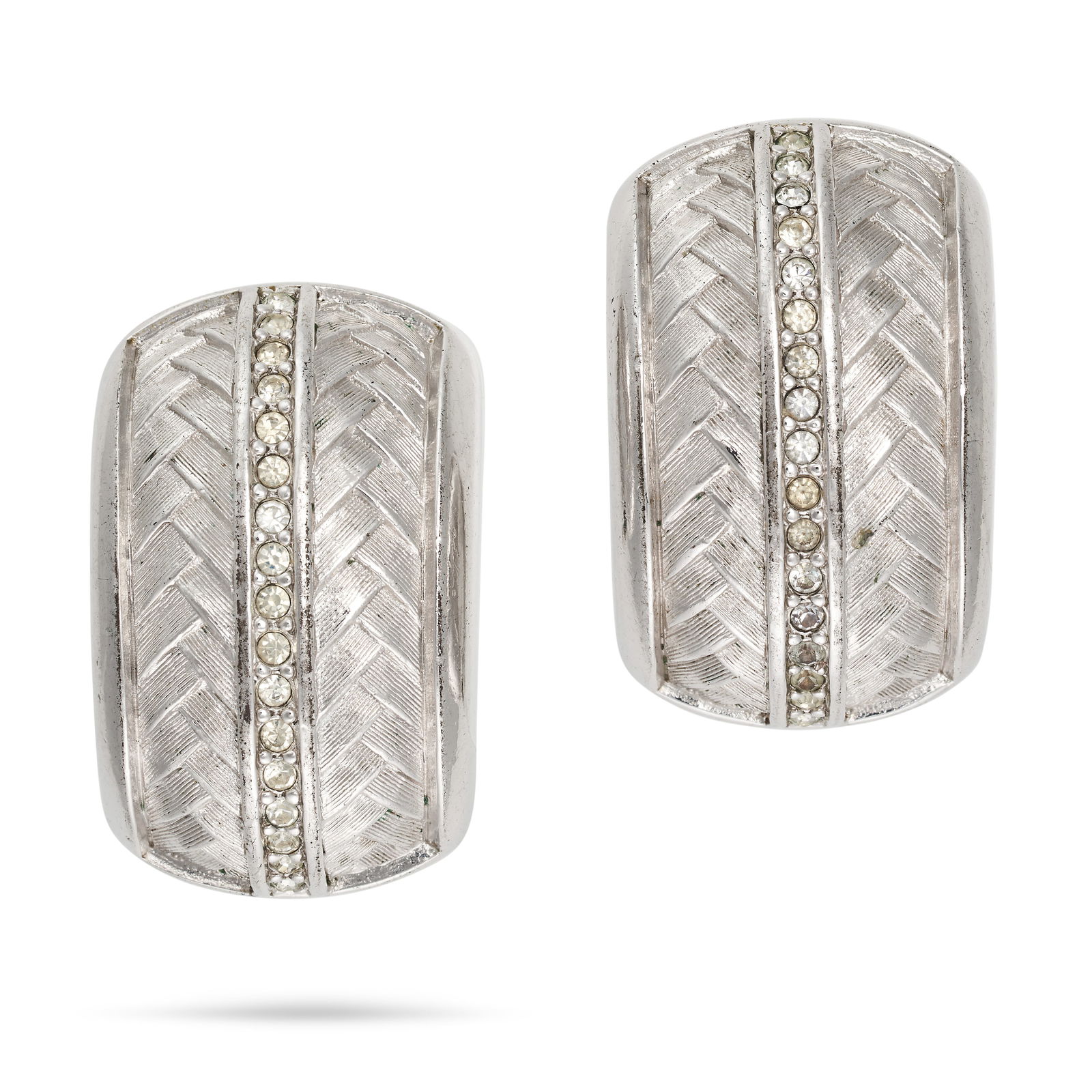 NO RESERVE - CHRISTIAN DIOR, A PAIR OF RHINESTONE CLIP EARRINGS each in woven design accented by a (1 of 1)