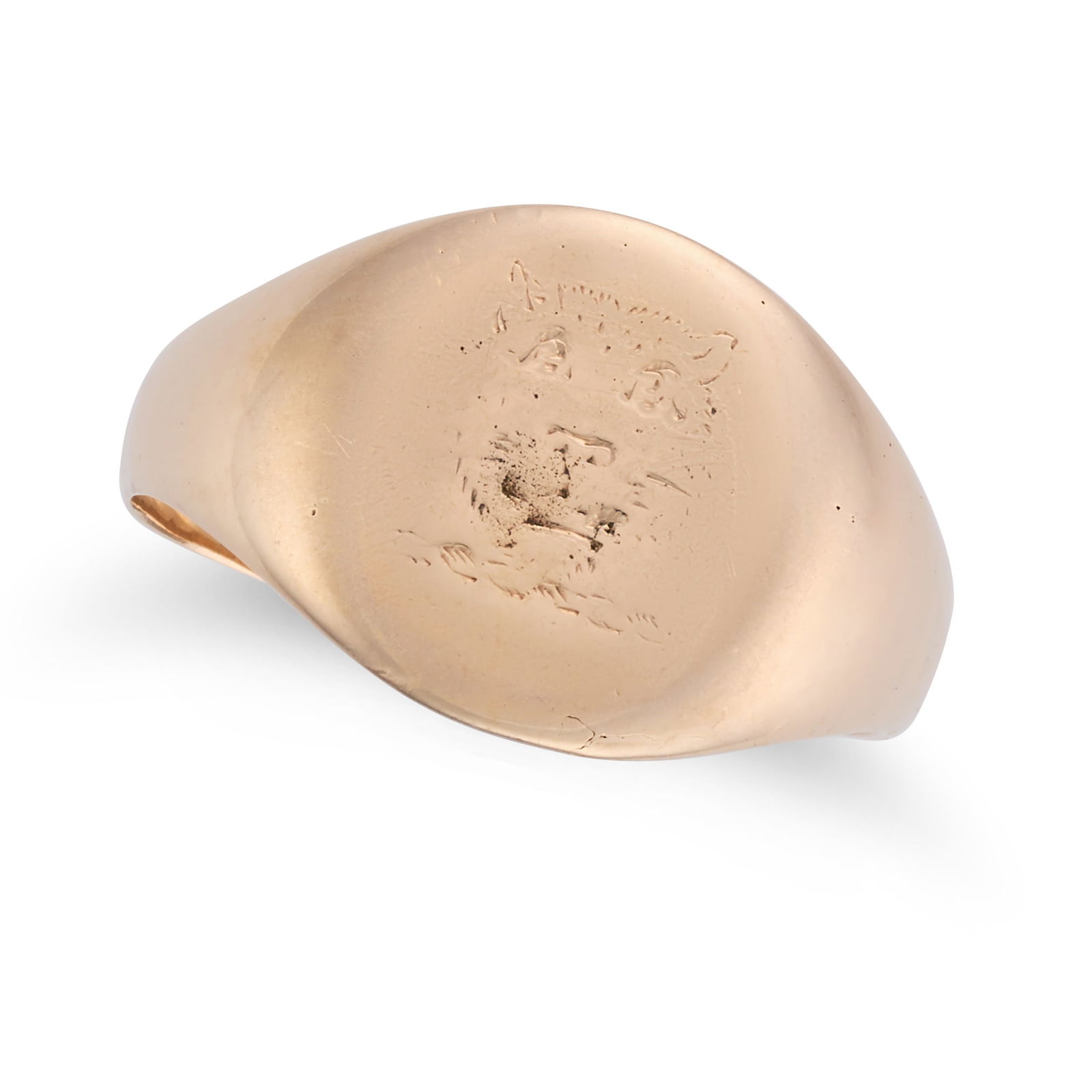 NO RESERVE - A GOLD SIGNET RING in 18ct yellow gold, engraved with the face of a big cat, full (1 of 1)