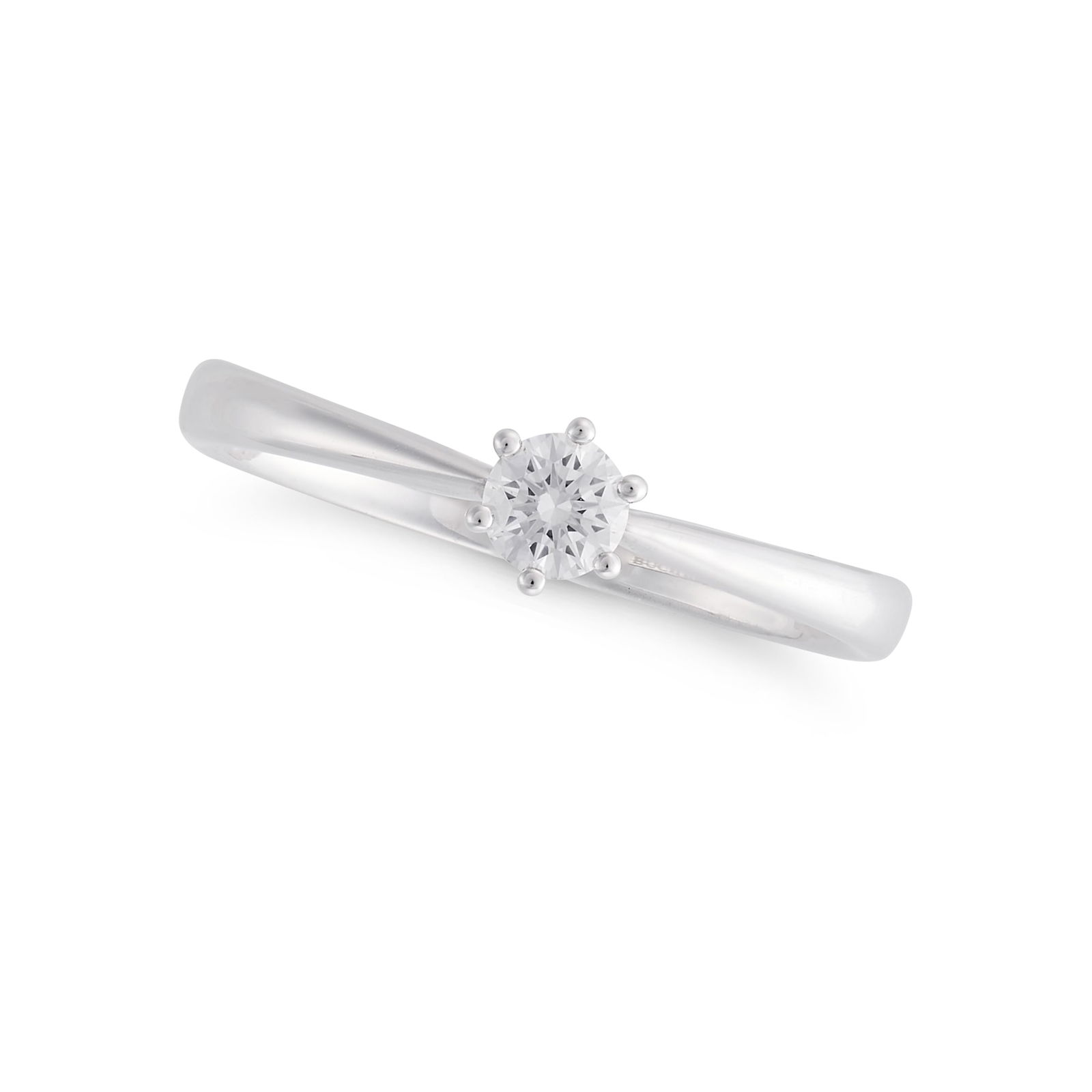 BUCHERER, A SOLITAIRE DIAMOND RING in 18ct white gold, set with a round brilliant cut diamond of ...: BUCHERER, A SOLITAIRE DIAMOND RING in 18ct white gold, set with a round brilliant cut diamond of 0.20 carats, signed Bucherer, Swiss assay marks, size M / 6.25, 2.4g. Accompanied by a Bucherer jewelle