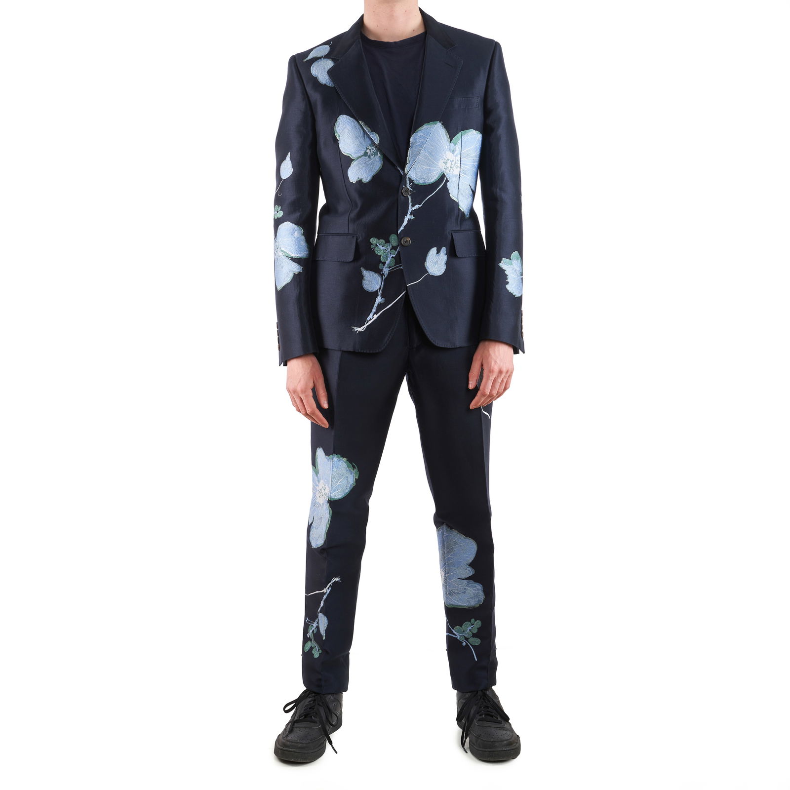 NO RESERVE ALEXANDER MCQUEEN INDIGO CAMO INK FLORAL JACKET & TROUSERS SET  Condition grade A-. (1 of 3)