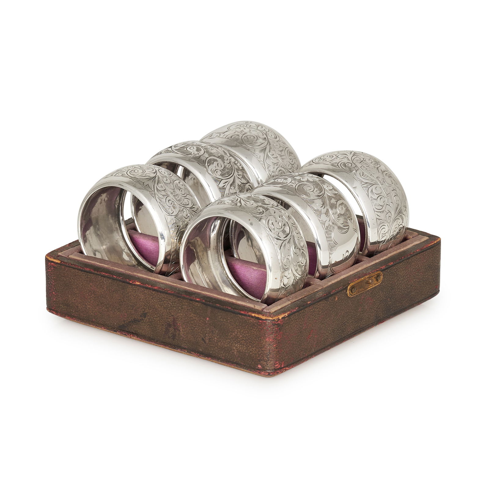 A SET OF SIX ANTIQUE EDWARDIAN STERLING SILVER NAPKIN RINGS, THOMAS HAYES, BIRMINGHAM 1901 the ci... (1 of 2)