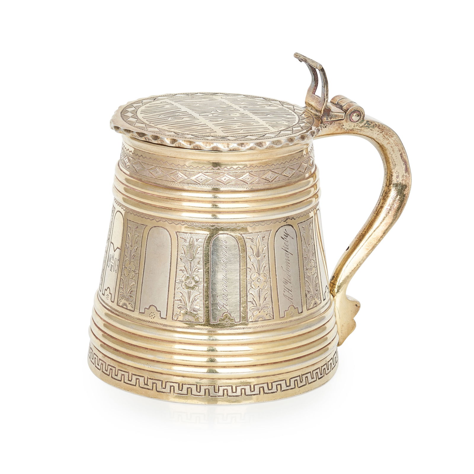 NO RESERVE - AN ANTIQUE RUSSIAN SILVER GILT TANKARD, ALEKSANDR MUZHIN, MOSCOW 1873 the tapering c... (1 of 1)