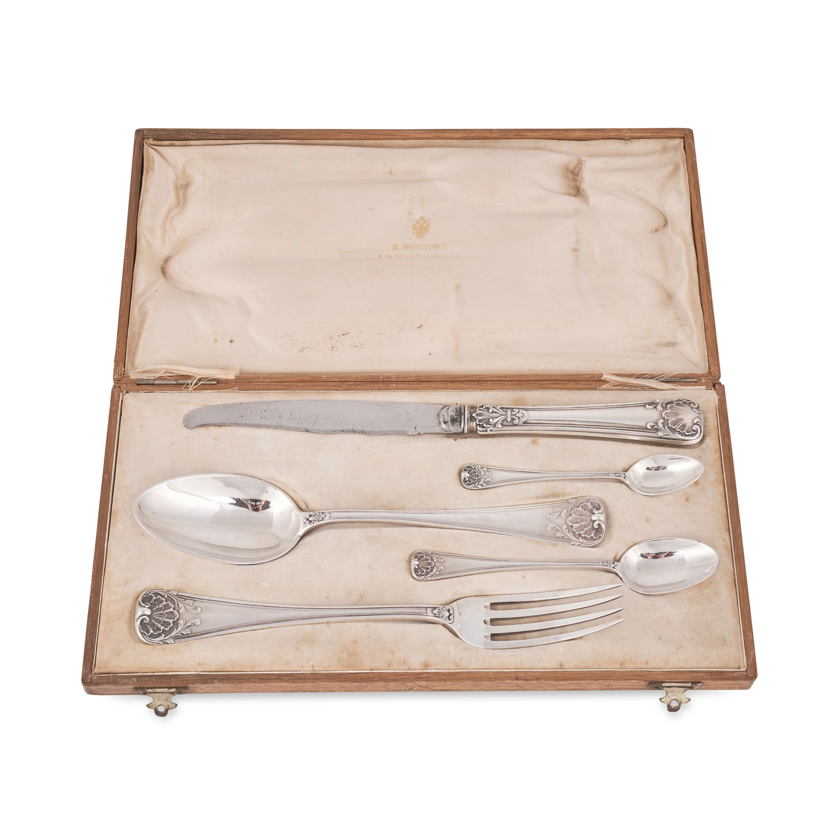 FABERGE, AN ANTIQUE RUSSIAN SILVER CUTLERY SET, MOSCOW 1882-1898 comprising a table fork, table s... (1 of 1)