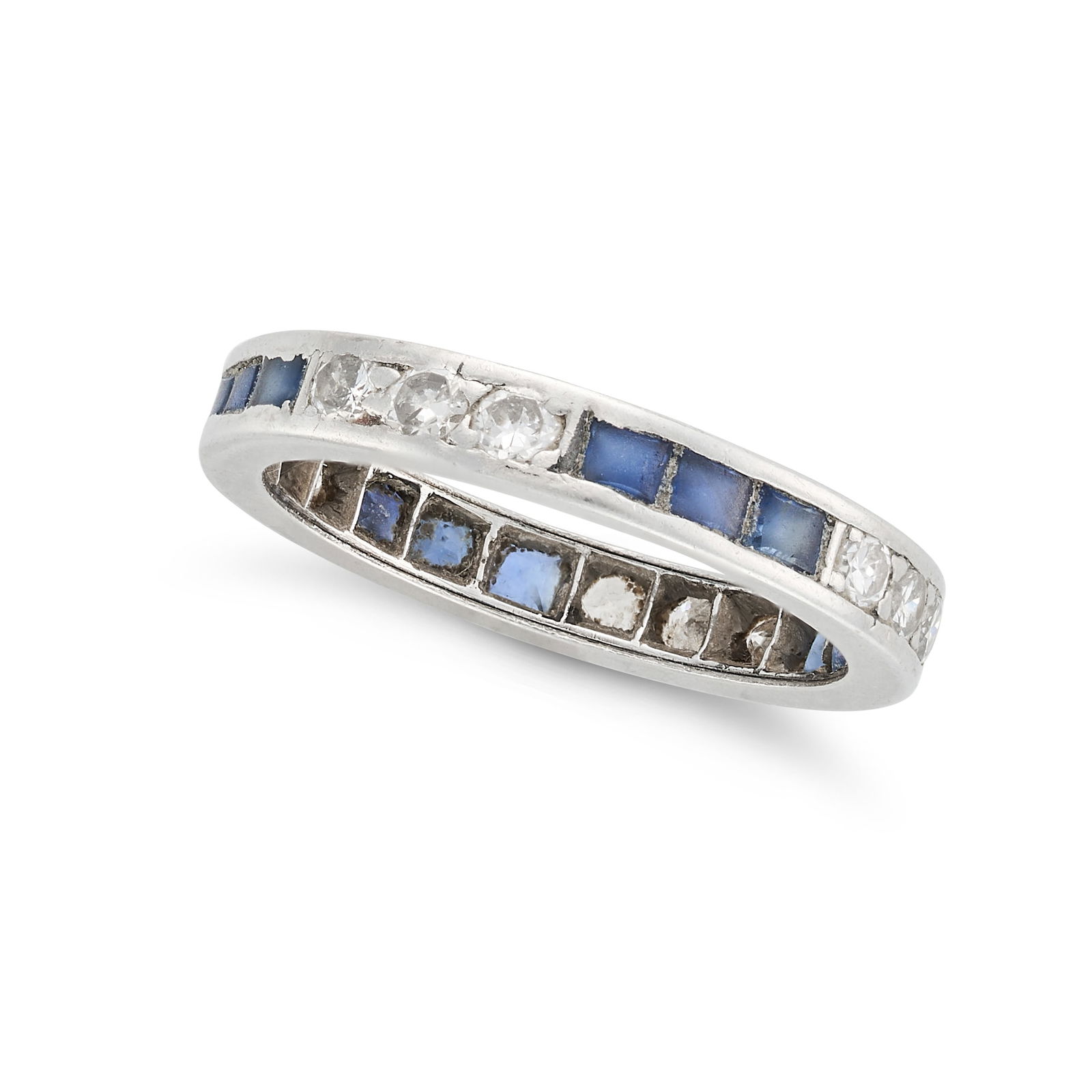 NO RESERVE - A SAPPHIRE AND DIAMOND FULL ETERNITY RING set all around with groups of square step cut (1 of 1)