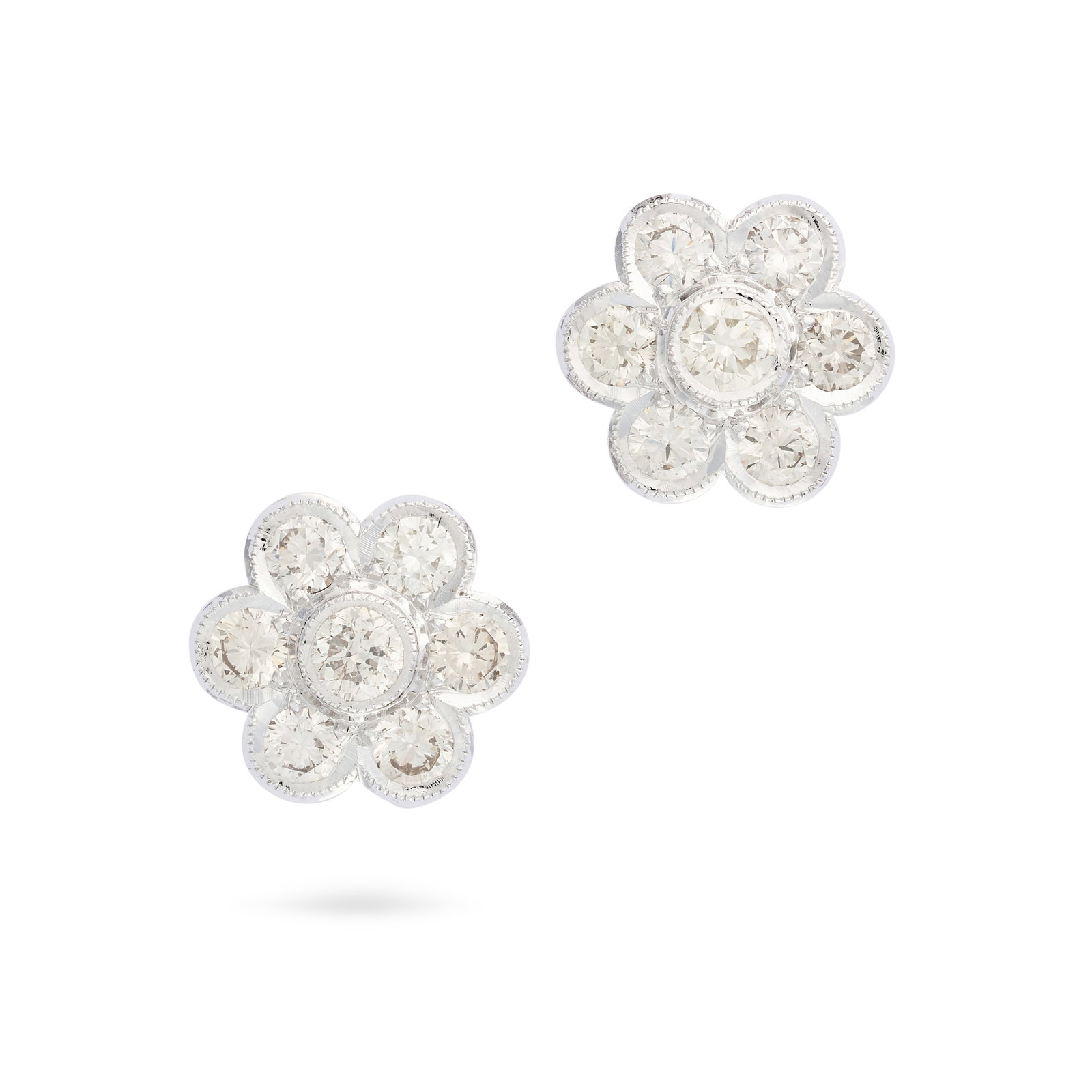 A PAIR OF DIAMOND CLUSTER EARRINGS each set with a cluster of round brilliant cut diamonds, the (1 of 1)