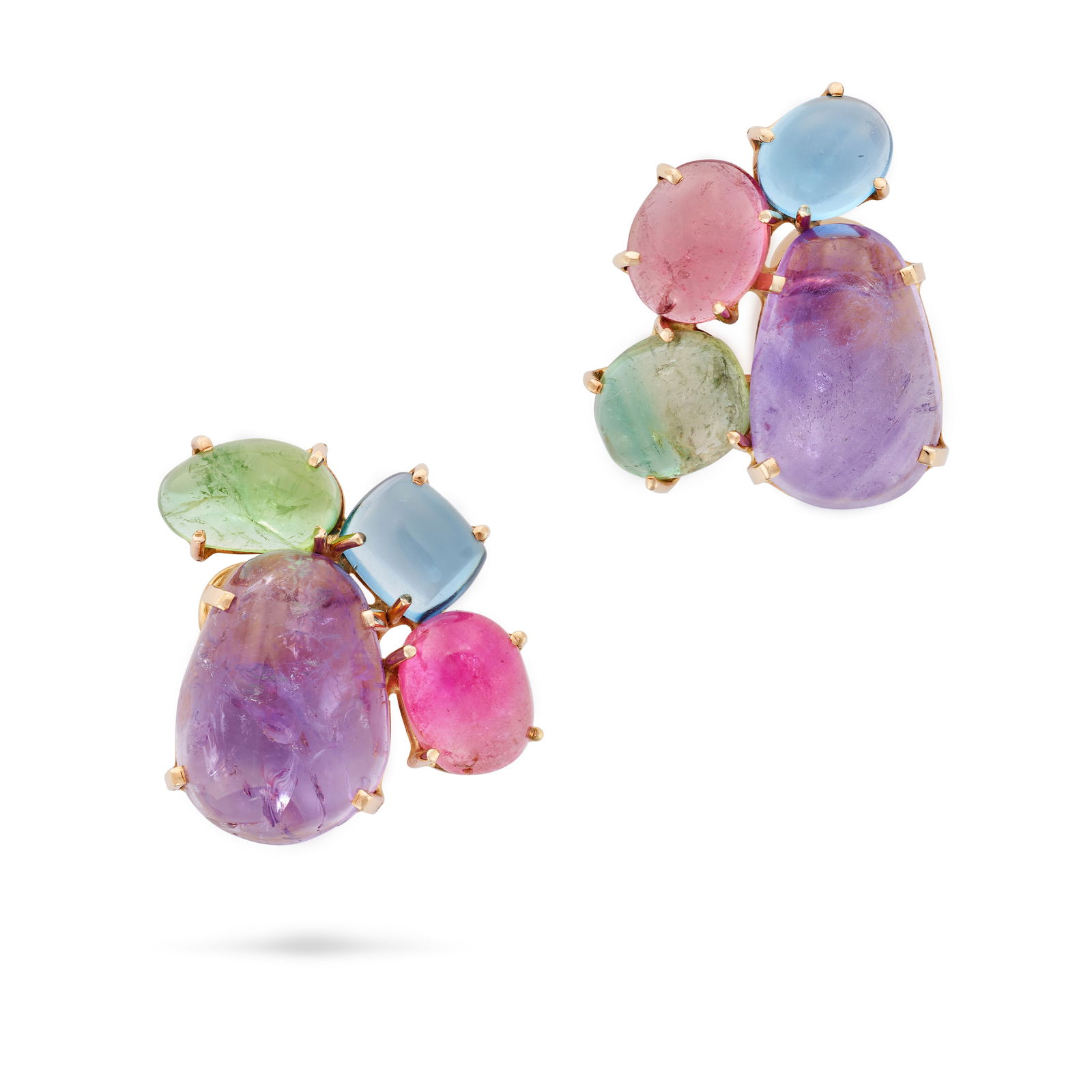 A PAIR OF MULTIGEM EARRINGS each set with a cabochon amethyst accented by cabochon blue topaz, pink (1 of 1)
