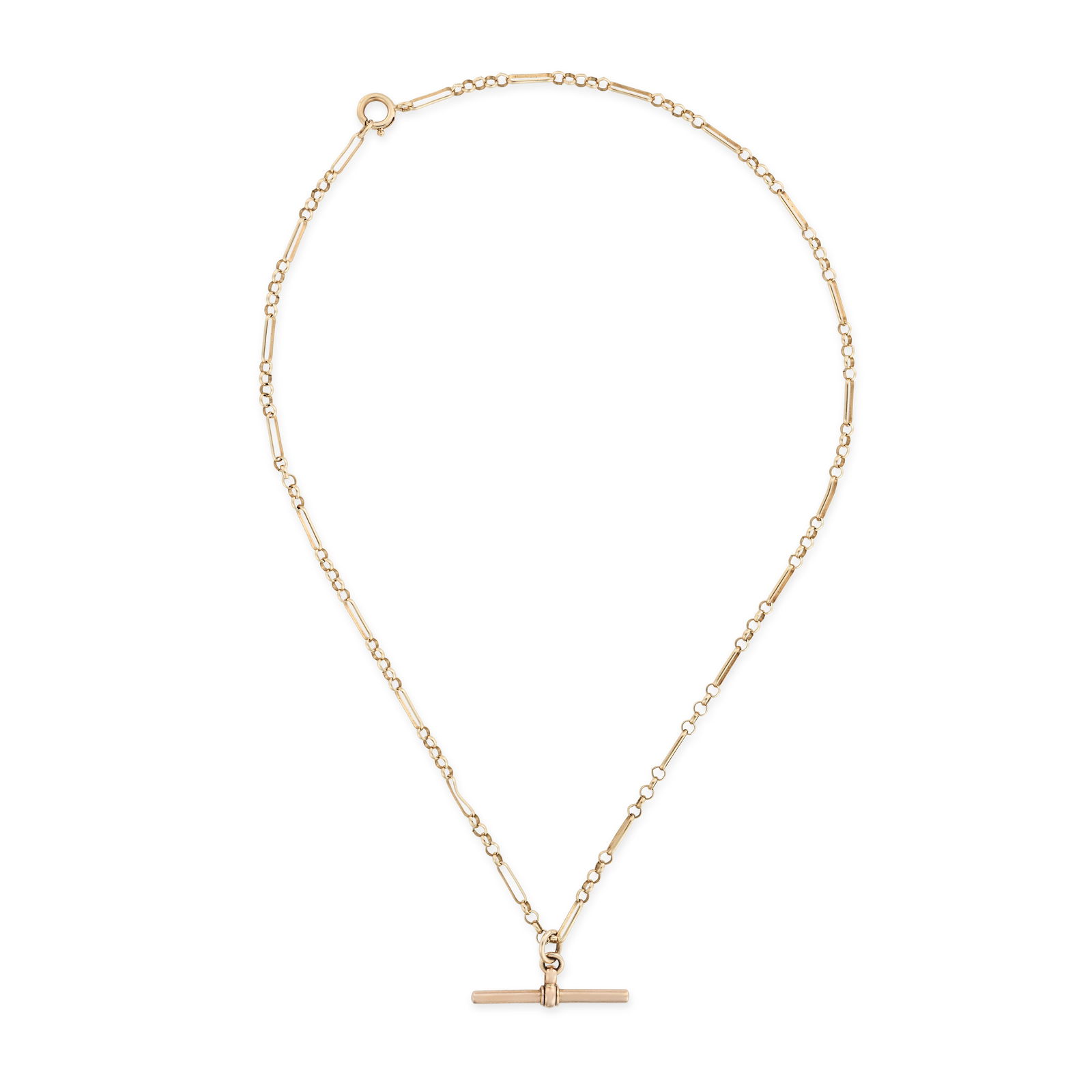 AN ALBERT CHAIN NECKLACE in 9ct yellow gold, comprising a row of belcher links, suspending a T-bar (1 of 1)
