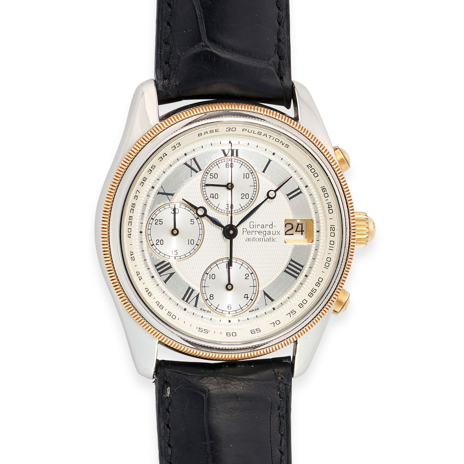 GIRARD PERREGAUX - A STAINLESS STEEL AND GOLD AUTOMATIC CALENDAR CHRONOGRAPH WRISTWATCH, ref 4900, (1 of 2)