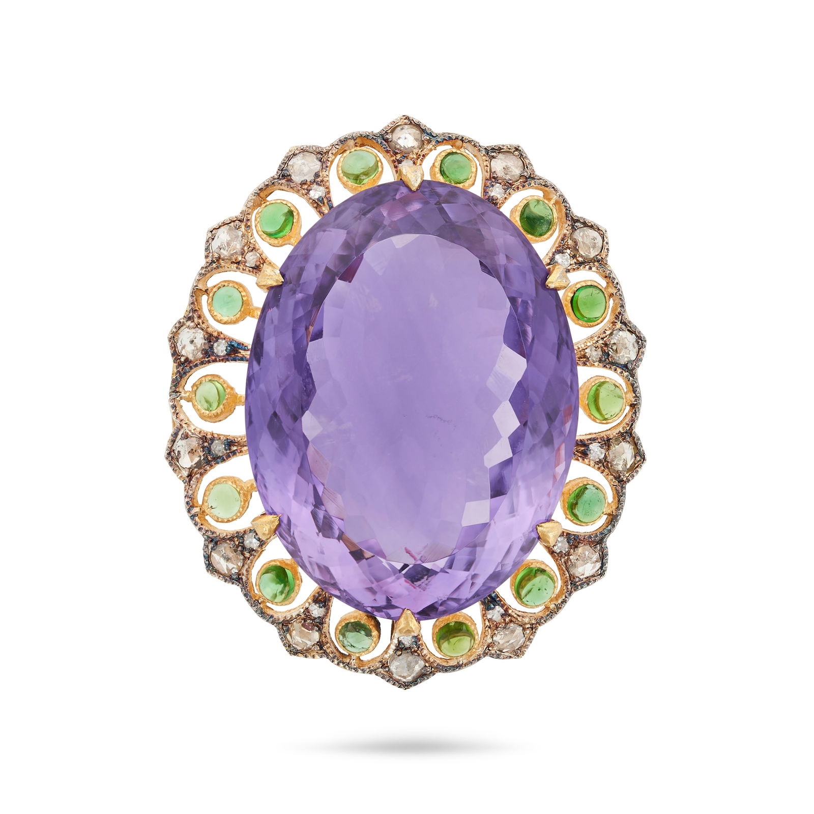 NO RESERVE - AN AMETHYST, GREEN TOURMALINE AND DIAMOND PENDANT set with an oval cut amethyst of (1 of 1)