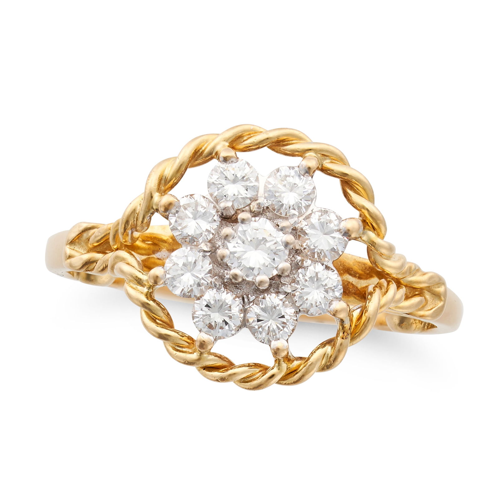 A VINTAGE DIAMOND CLUSTER RING in 18ct yellow gold, set with a cluster of round brilliant cut (1 of 1)