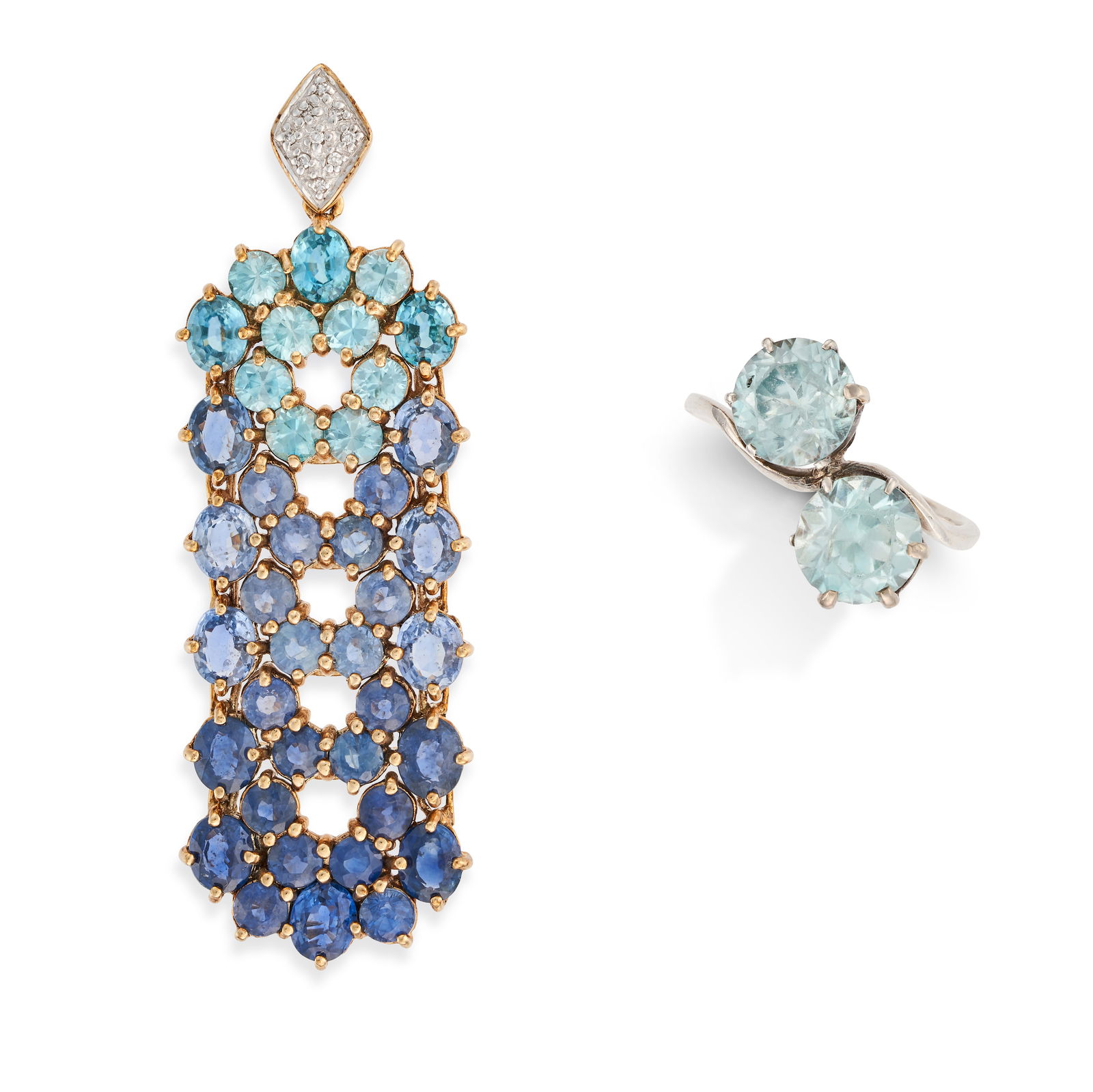NO RESERVE - A COLLECTION OF JEWELLERY comprising a blue zircon toi et moi ring, no assay marks, (1 of 1)