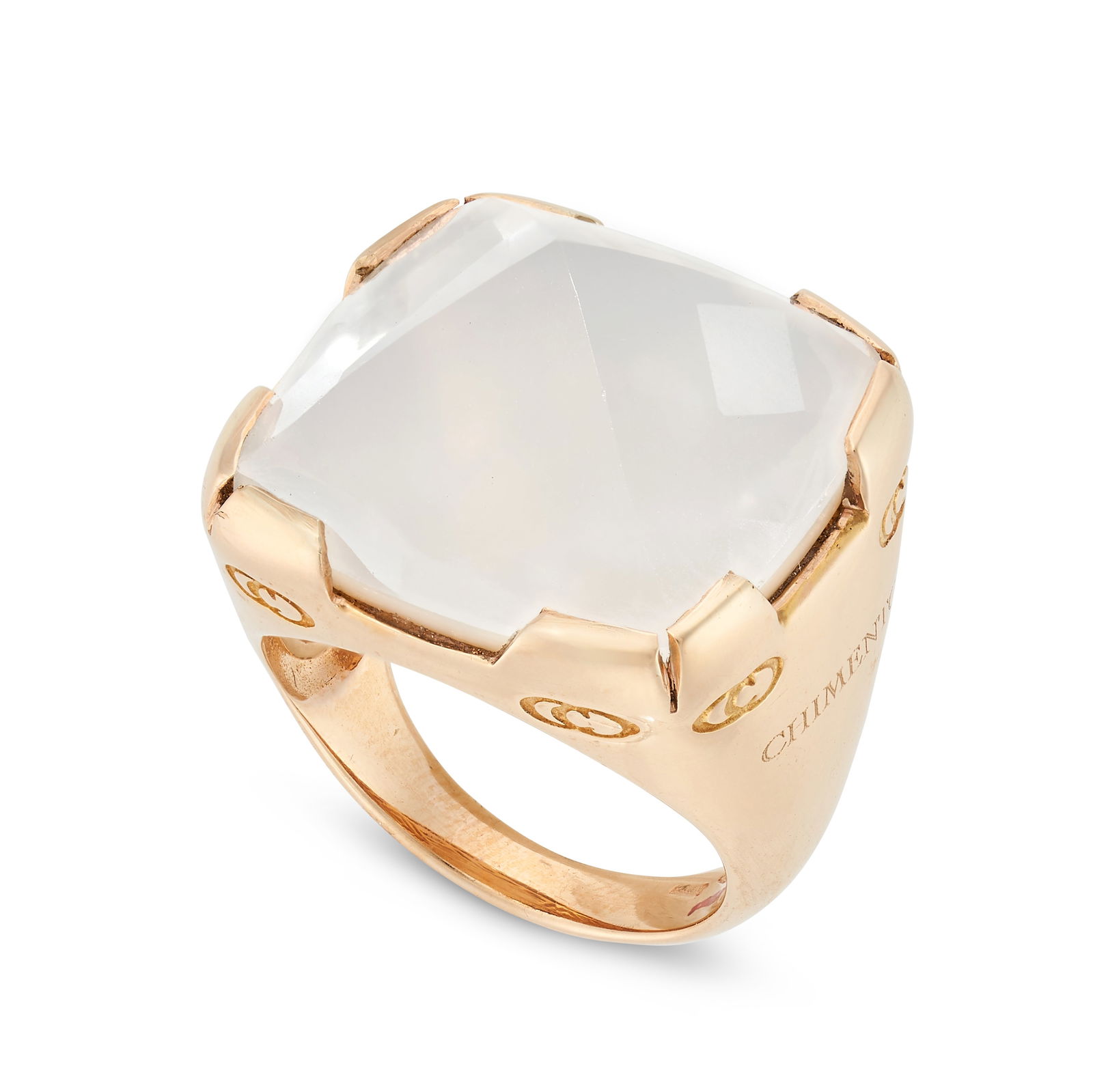 CHIMENTO, A CHALCEDONY RING set with a pointed white chalcedony, signed Chimento, stamped 750, size: CHIMENTO, A CHALCEDONY RING set with a pointed white chalcedony, signed Chimento, stamped 750, size N / 6.75, 14.2g.