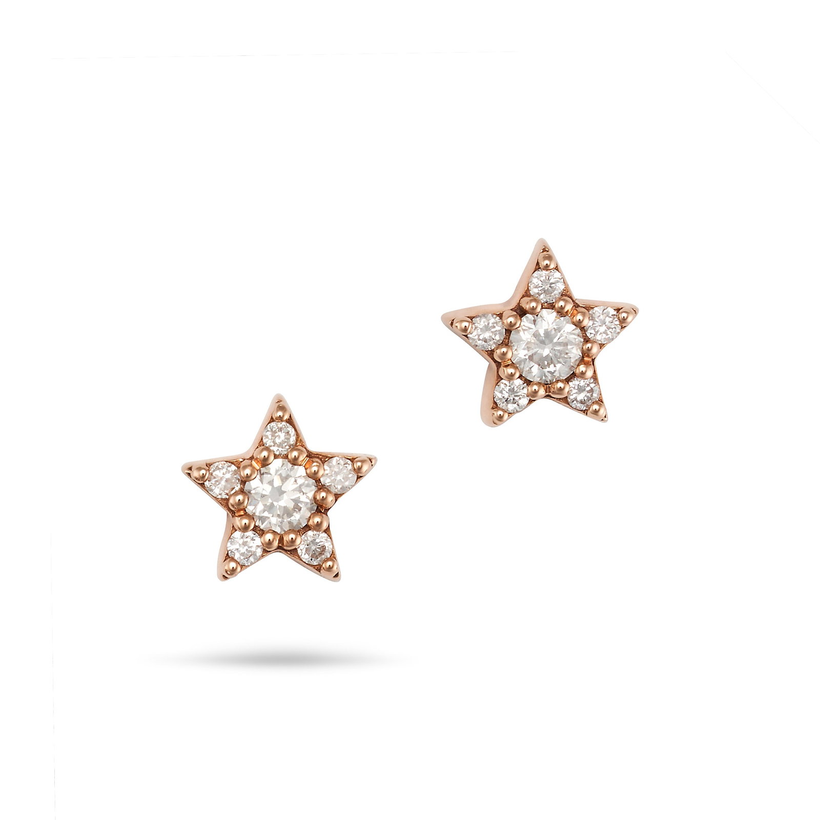 A PAIR OF DIAMOND STAR STUD EARRINGS in 18ct rose gold, each designed as a star set with round (1 of 1)