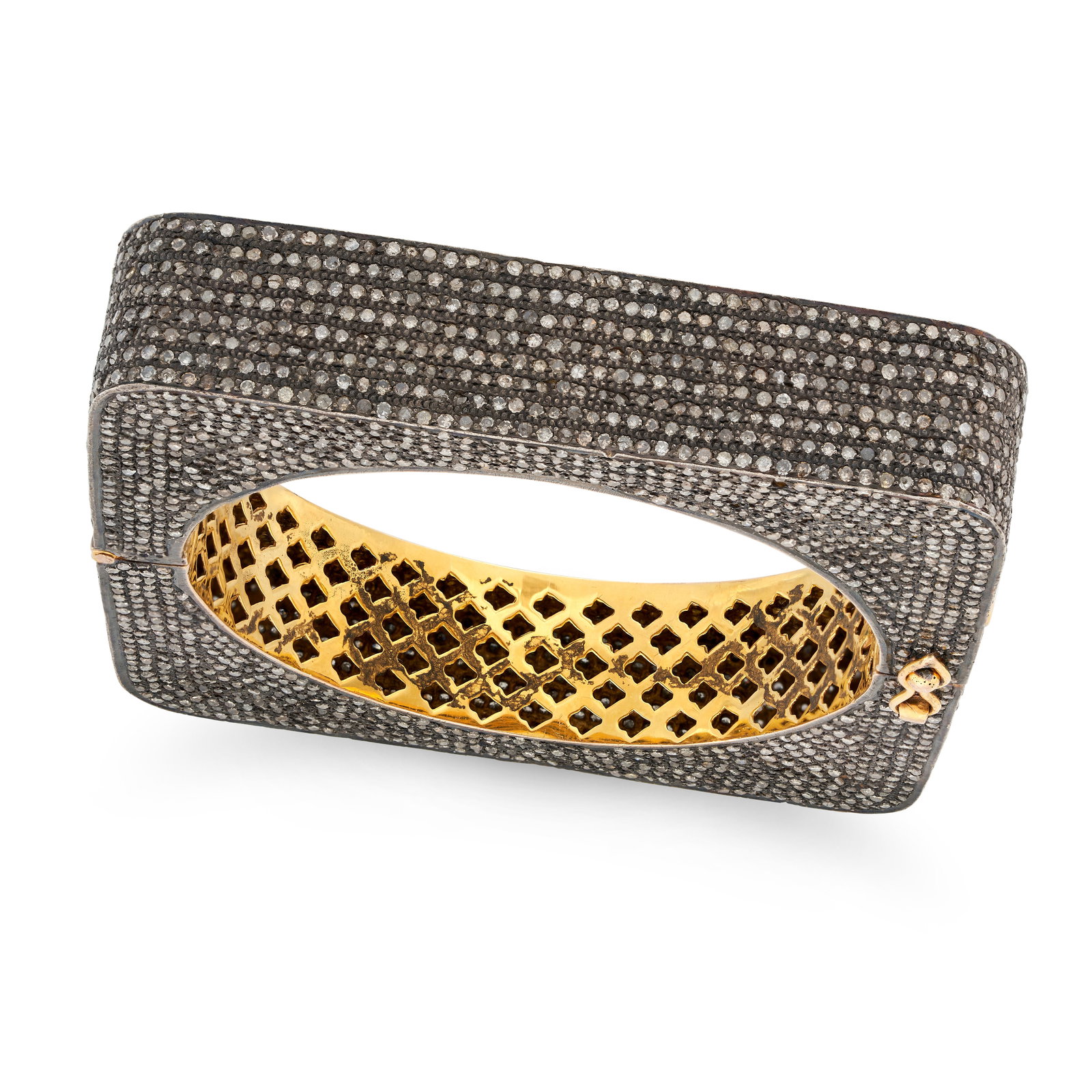 A DIAMOND BANGLE the square hinged bangle pave set throughout with round cut diamonds, the diamonds (1 of 1)