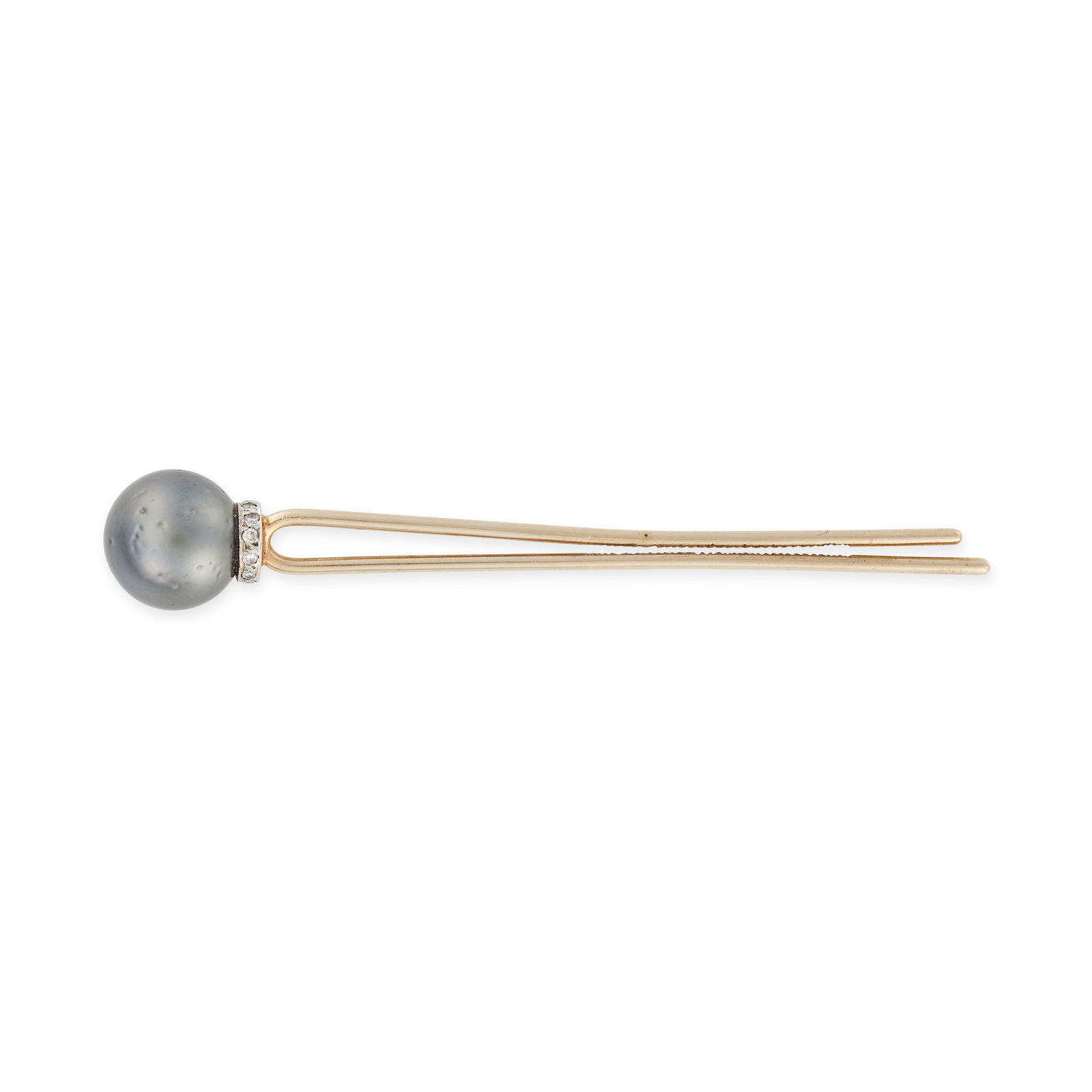 NO RESERVE - A TAHITIAN BLACK PEARL AND DIAMOND HAIR PIN set with a black pearl of 12.8mm and a row (1 of 1)
