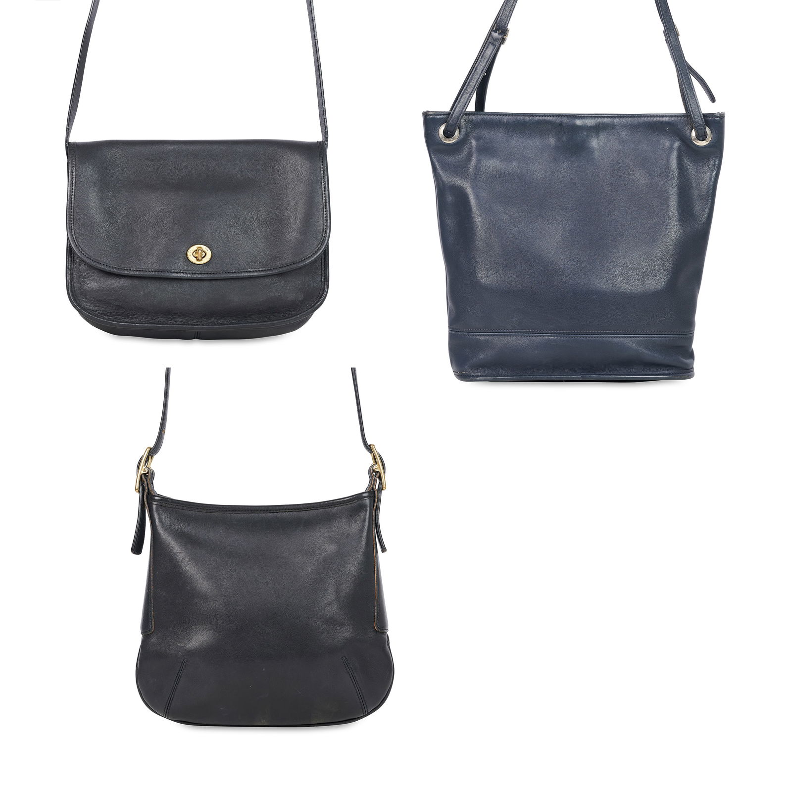 SET OF THREE COACH LEATHER BAGS   Condition grade C+.   Coach Black Vintage Leather Bag. Black (1 of 9)