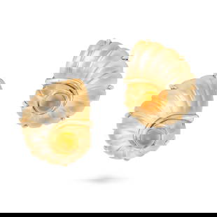 VERDURA, A PAIR OF CITRINE, GOLDEN MOTHER OF PEARL AND CARVED ROCK CRYSTAL SHELL EARRINGS each: VERDURA, A PAIR OF CITRINE, GOLDEN MOTHER OF PEARL AND CARVED ROCK CRYSTAL SHELL EARRINGS each designed as a spiral shell set with a slice of golden mother of pearl, carved rock crystal and a cabochon