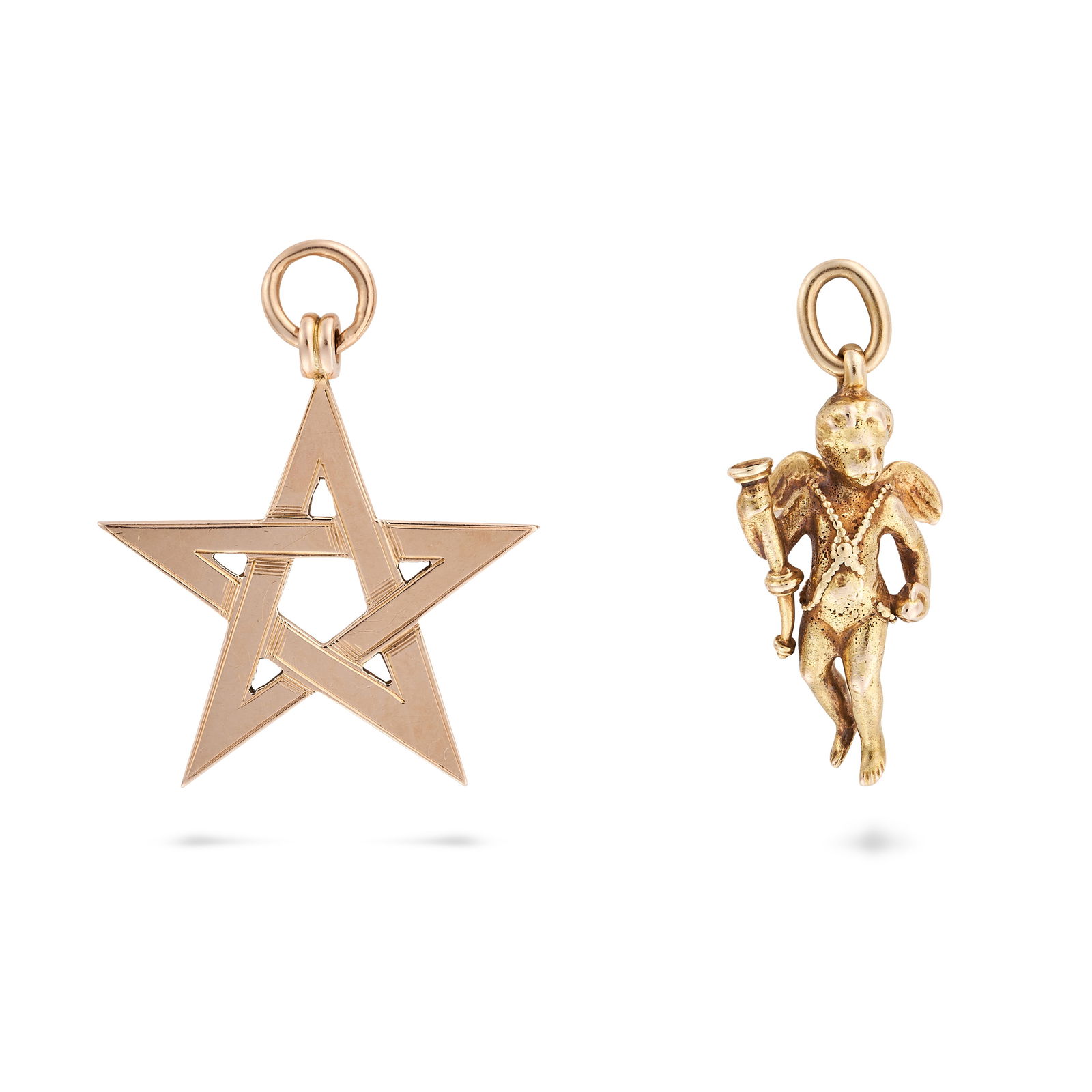 NO RESERVE - AN ANTIQUE GOLD CHERUB PENDANT AND A GOLD MASONIC STAR PENDANT one pendant designed as (1 of 1)
