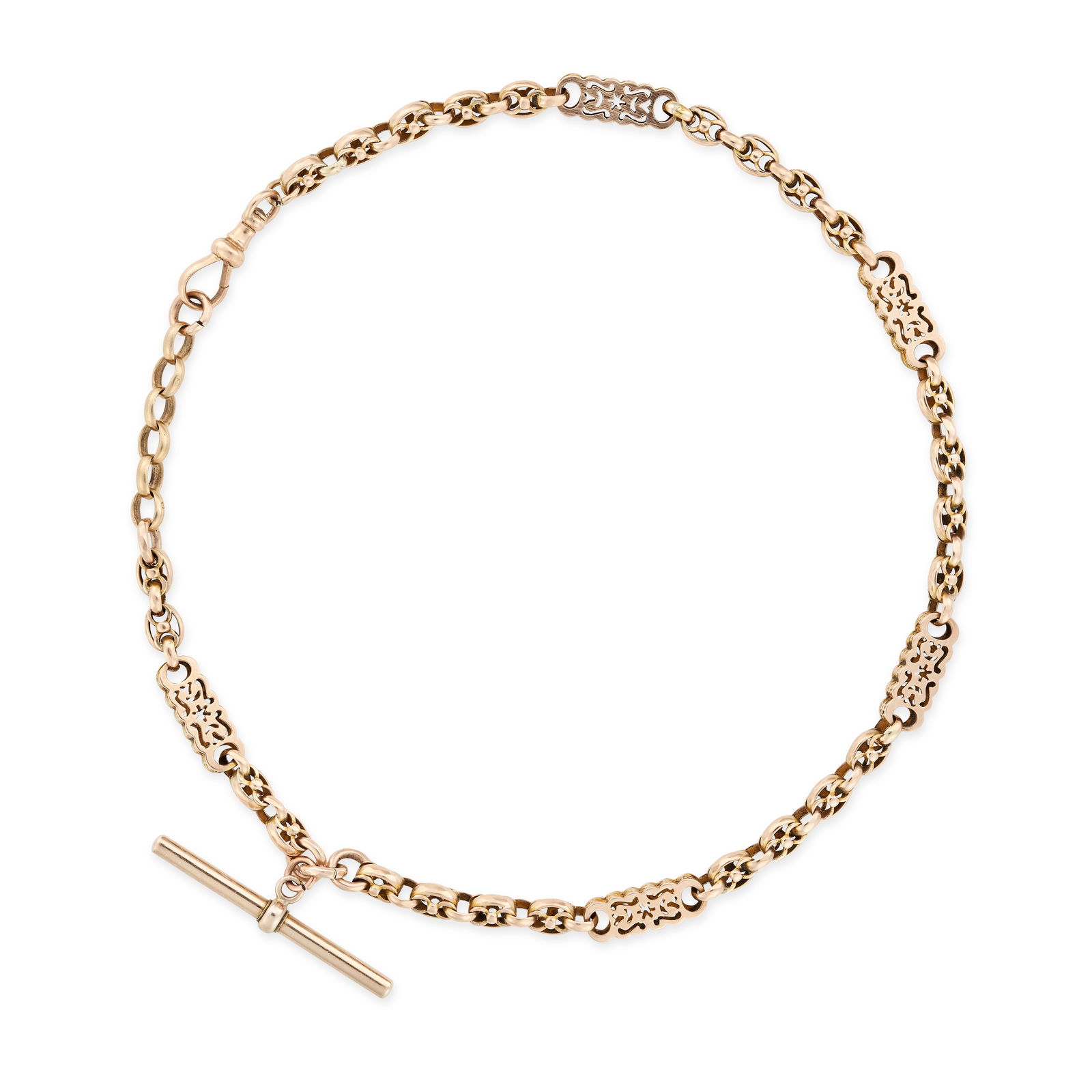 AN ANTIQUE ALBERT CHAIN NECKLACE in 9ct yellow gold, comprising a fancy link chain suspending a (1 of 1)