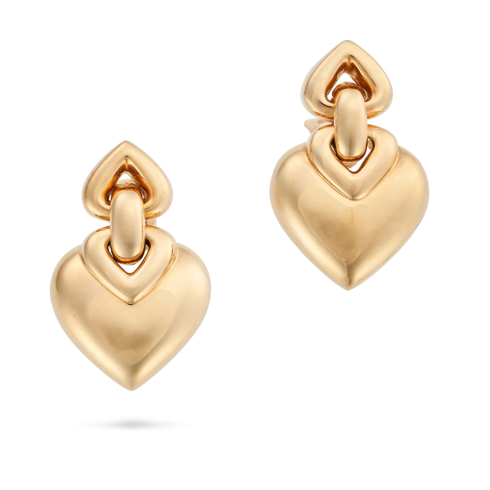 BULGARI, A PAIR OF DOPPIO CUORE EARRINGS in 18ct yellow gold, each designed as a series of heart (1 of 4)