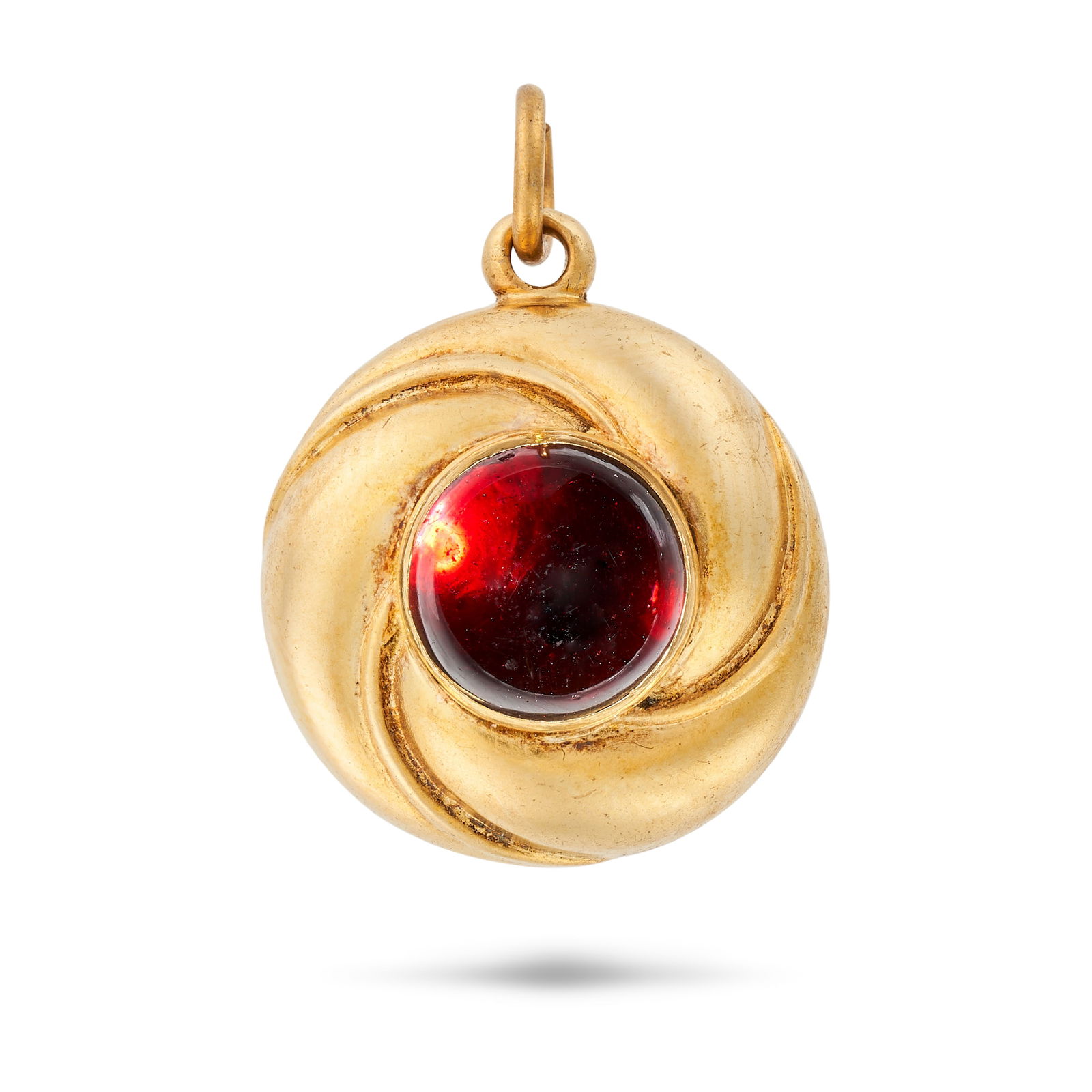 AN ANTIQUE GARNET PENDANT in yellow gold, set with a round cabochon garnet, glass covered locket (1 of 1)