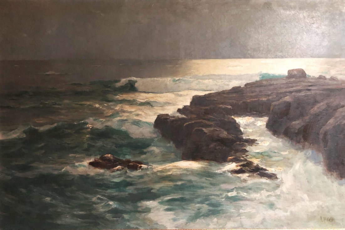 Félix R. Hidalgo, Philippines (1855-1913): Félix R. Hidalgo, Philippines (1855-1913), Signed (lower left), oil on canvas, 31"x46" "Luz de la luna" , Provenance: Private Collection, Ojai, California U.S.A.