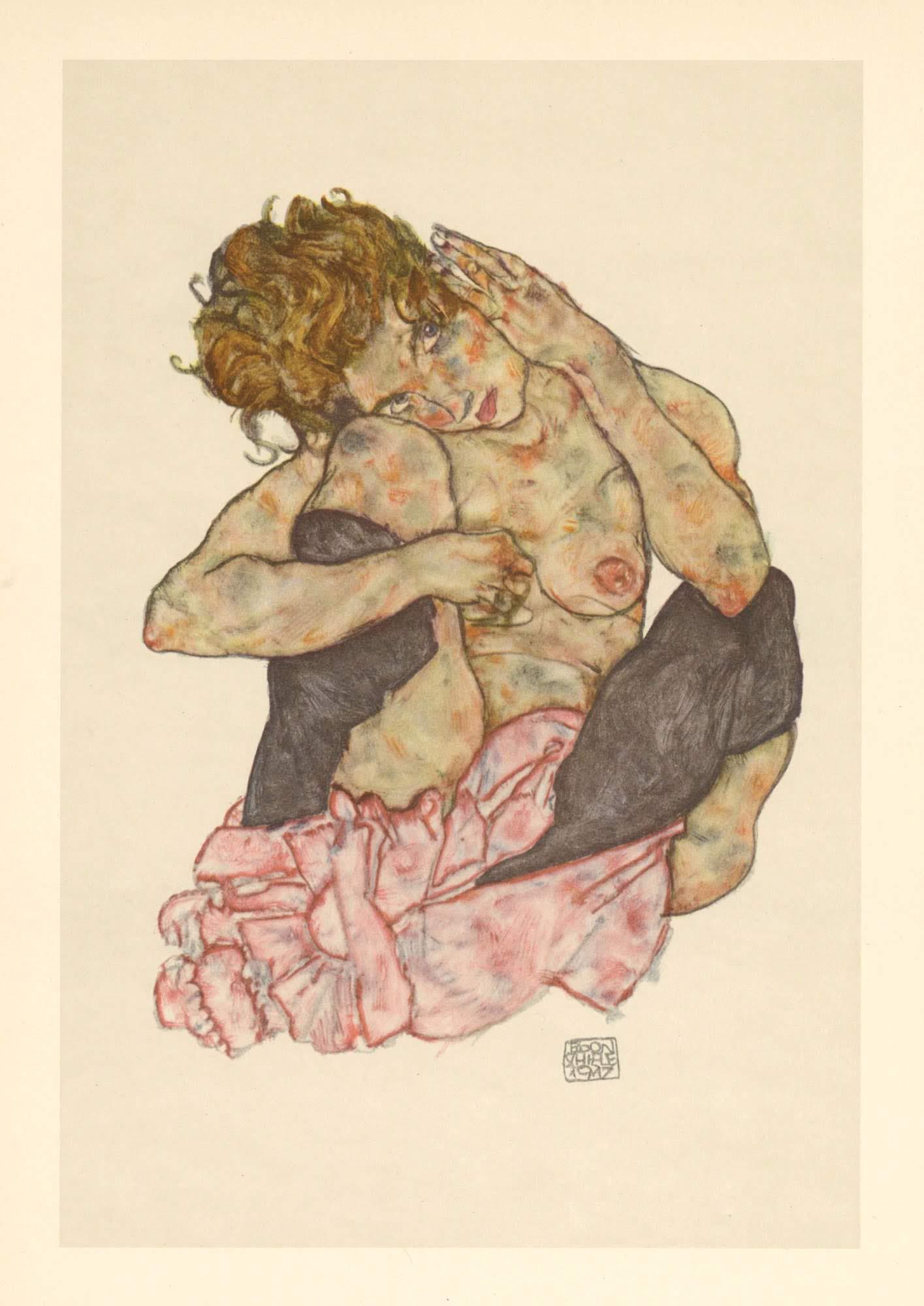 Egon Schiele Figure: 1950, Offset lithograph, . full sheet size is 13 1/2 x 9 1/4 inches. Offset lithograph (after the watercolor). Printed in Vienna in 1950 by the âˆšÃ±sterreichische Staatsdruckerei (Austrian State