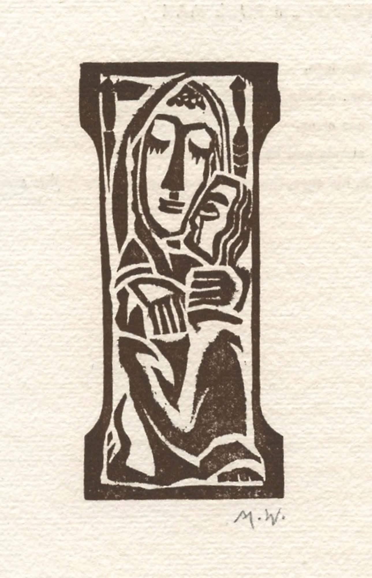 Max Weber Primitives: 1926, woodcut, 350. image measures 4 1/4 x 2 inches. Executed by Max Weber in 1926 for his art and poetry project "Primitives", published in New York in a limited edition of 350. The image measures 4