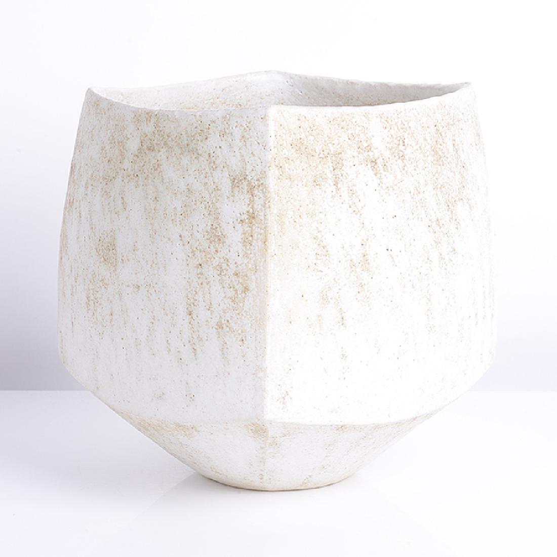 John Ward (British, 1938) Squared Pot, circa 1995: John Ward (British, 1938) Squared Pot, circa 1995 Stoneware, mottled white with green glazes over a lightly textured surface, impressed JW seal H 15.0cm, D 16.0cm PROVENANCE: Private Collection, UK CO