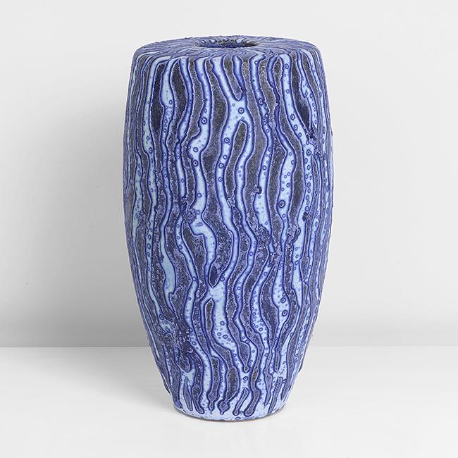 Peter Beard (British, b.1951): Vase, 2002 Stoneware, undulating bands of mottled blue and white glazes, the narrow form with flattened shoulder, impressed PFB and maker's marks Dimensions: H 16.5cm, D 9.0cm Notes: PROVENANCE: Priva