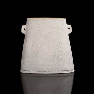 Paul Philp (British, b.1941): Vessel with Lugs, 2016 Stoneware, mottled cream glazes over a dark green slip, the interior in pale brown and cream mottle glazes, the slim ovoid body with a softly textured surface and applied a pier