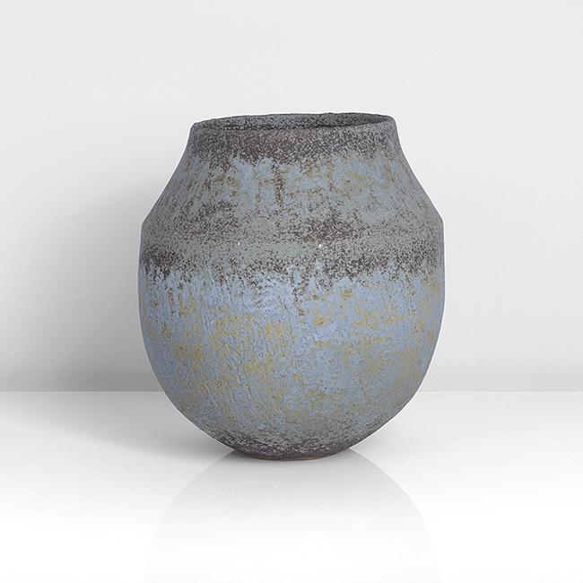 John Ward (British, b.1938): Small Globular Pot, circa 1998 Stoneware, mottled green, brown and turquoise glazes to a softly textured surface, an angled edge at the shoulder, impressed JW seal Size H 15.8cm, D 14.3cm Notes PROVEN
