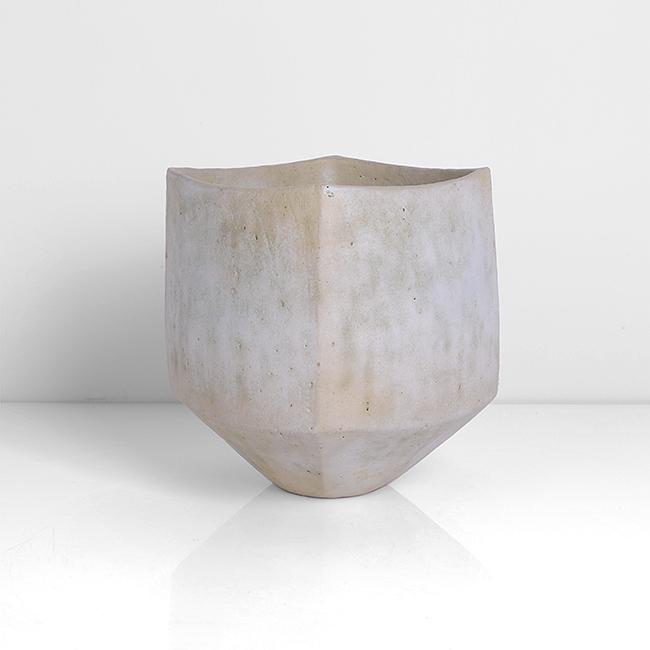John Ward (British, b. 1938): Squared Pot, circa 1985 Stoneware, mottled white, cream and green glazes over a lightly textured surface, impressed J