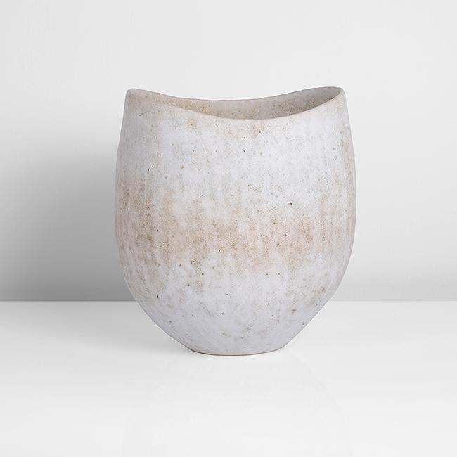 John Ward (British, b.1938): Vessel with Dipped Rim, circa 1994 Stoneware, mottled white and green glazes, over a lightly textured surface, impressed JW seal H 19.3 cm, W 17.1cm, D 14.8cm PROVENANCE: The Chestnut Gallery Collecti