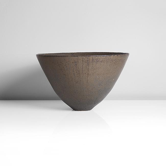 John Ward (British, b.1938): Large Open Bowl, circa 1990 Stoneware, black, dark brown and blue layered and mottled glazes over a lightly textured surface, impressed JW seal Dimensions: 20.6cm, D 33.6cm PROVENANCE: Dr John P Drisc