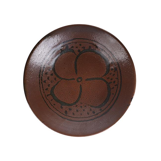 Bernard Leach (British, 1887-1979): Large Open Bowl Stoneware, thick iron glaze with lightly pitted surface, wax resist decoration of a flower within a roundel, impressed BL and Leach Pottery seals, together with a signed wooden box and