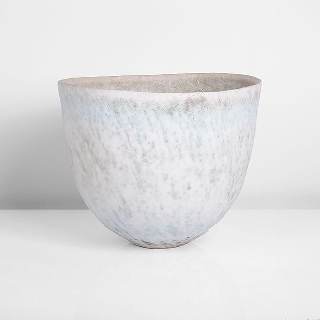 John Ward (British, b. 1938): Bowl, circa 1993 Stoneware, mottled white and green glazes over a lightly textured surface, impressed JW seal Dimensions: H 18.0cm, D 20.9cm PROVENANCE: The Chestnut Gallery Collection. Acquired from