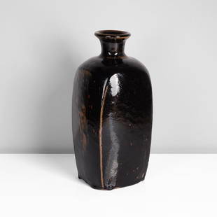 Bernard Leach (British, 1887-1979): Stoneware, layered tenmoku over iron glazes with faintly pitted surface, impressed BL and Leach Pottery seals "All bidding must be placed through the Maak Contemporary Ceramics website. Please registe