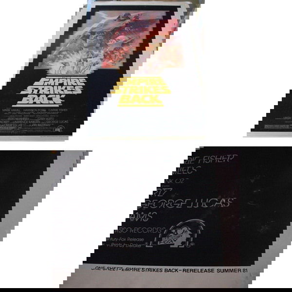MOVIE POSTER - EMPIRE STRIKES BACK RE-RELEASE 1-SH: MOVIE POSTER - EMPIRE STRIKES BACK RE-RELEASE 1-SHEET, SUMMER 1981, AMERICAN, TOM JUNG ART, ORIGINALLY STORED FLAT, FAUXING, CREASING & EDGE WEAR PLUS 4 CM TEAR IN THE LOWER LEFT HAND CORNER, 104 CMS