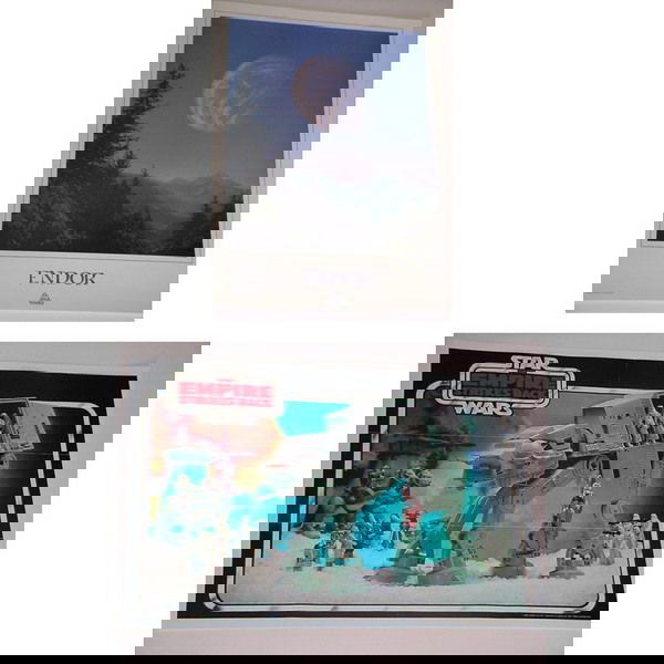 PROMOTIONAL POSTER FOR DISNEY STAR TOURS FEATURING: PROMOTIONAL POSTER FOR DISNEY STAR TOURS FEATURING ENDOR C. 1986 LUCASFILM LTD & EMPIRE STRIKES BACK FOLD OUT TOY CATALOGUE C. 1981 ENGLISH BY PALITOY